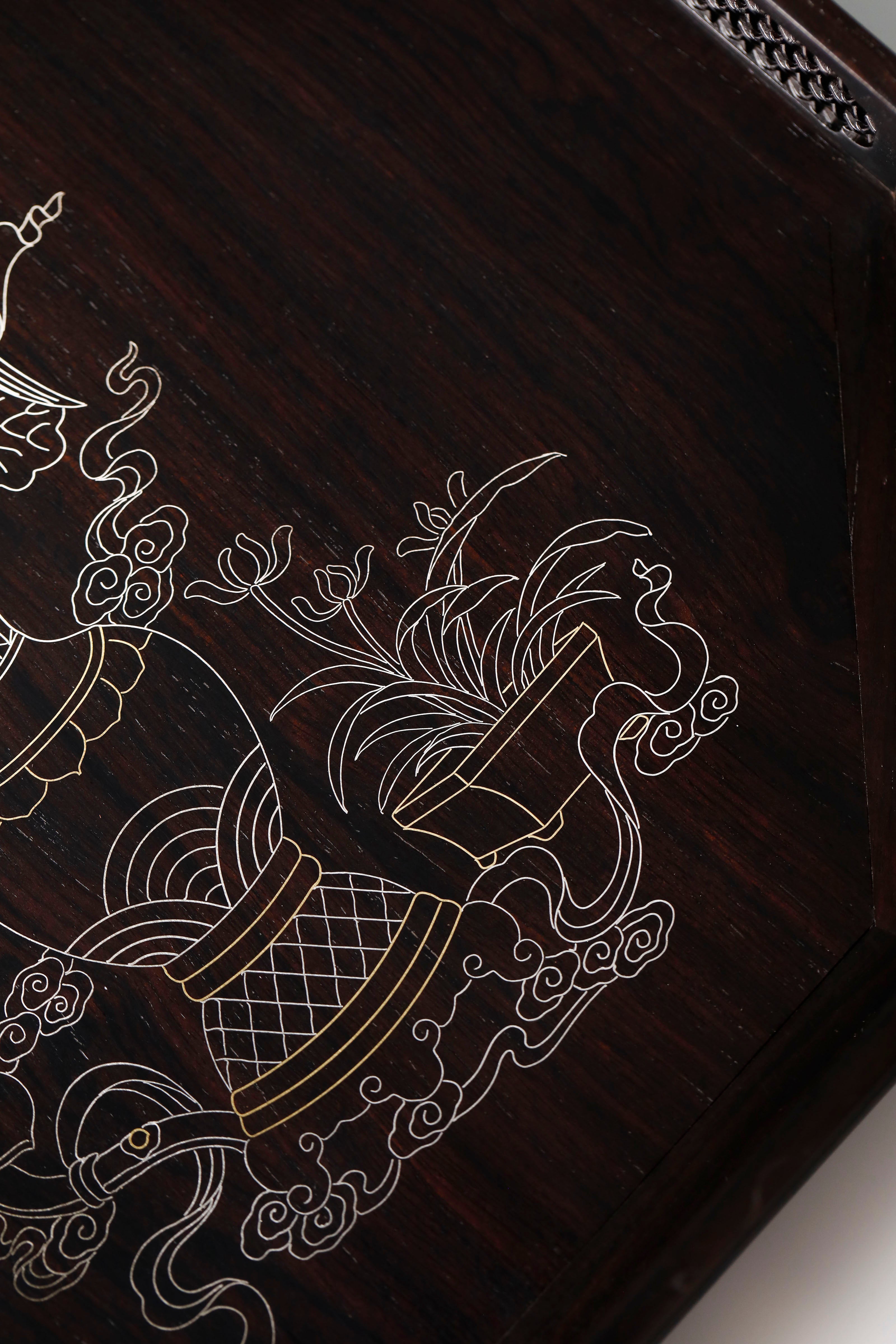 紫光檀 博古图 编织纹八角盘