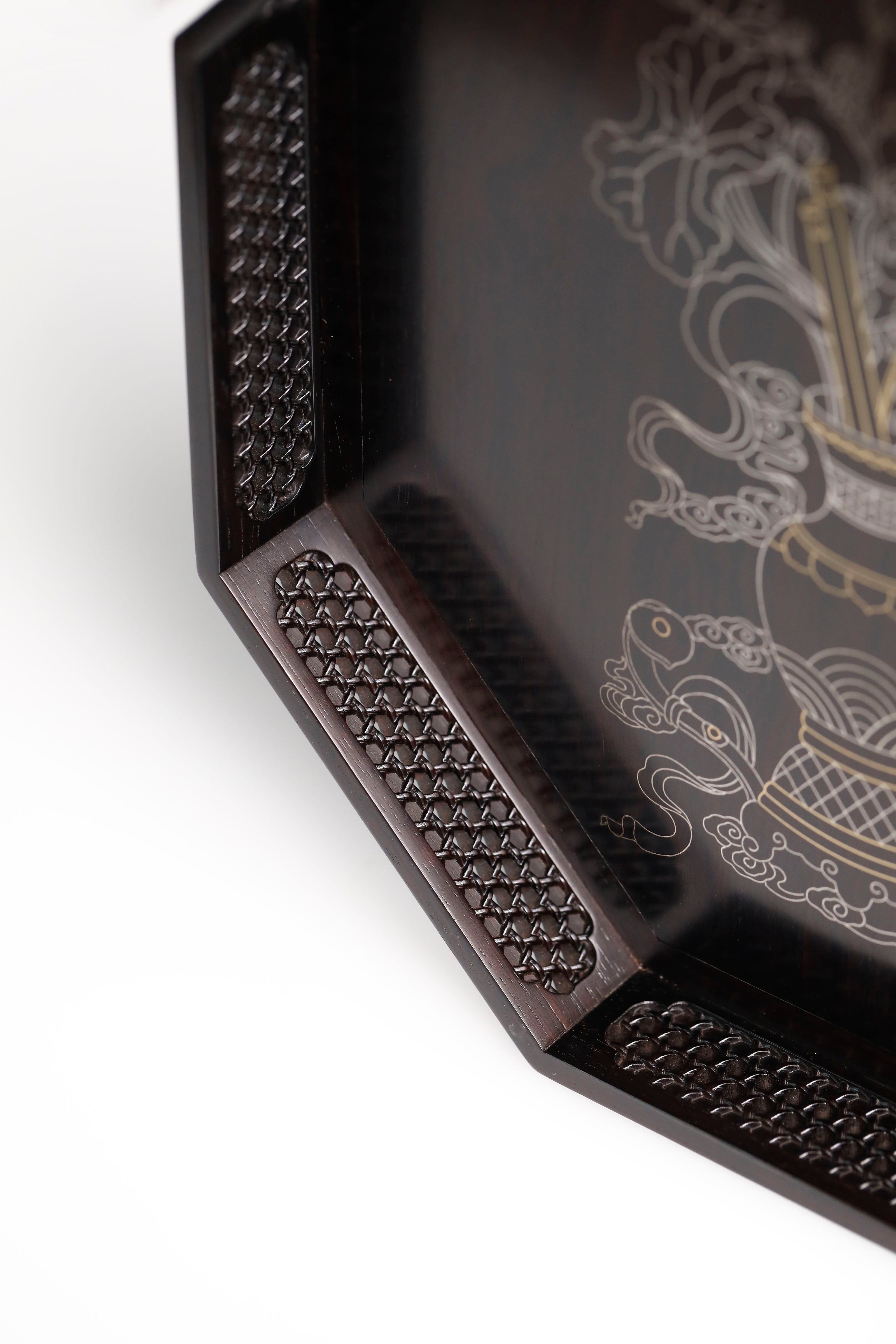 紫光檀 博古图 编织纹八角盘