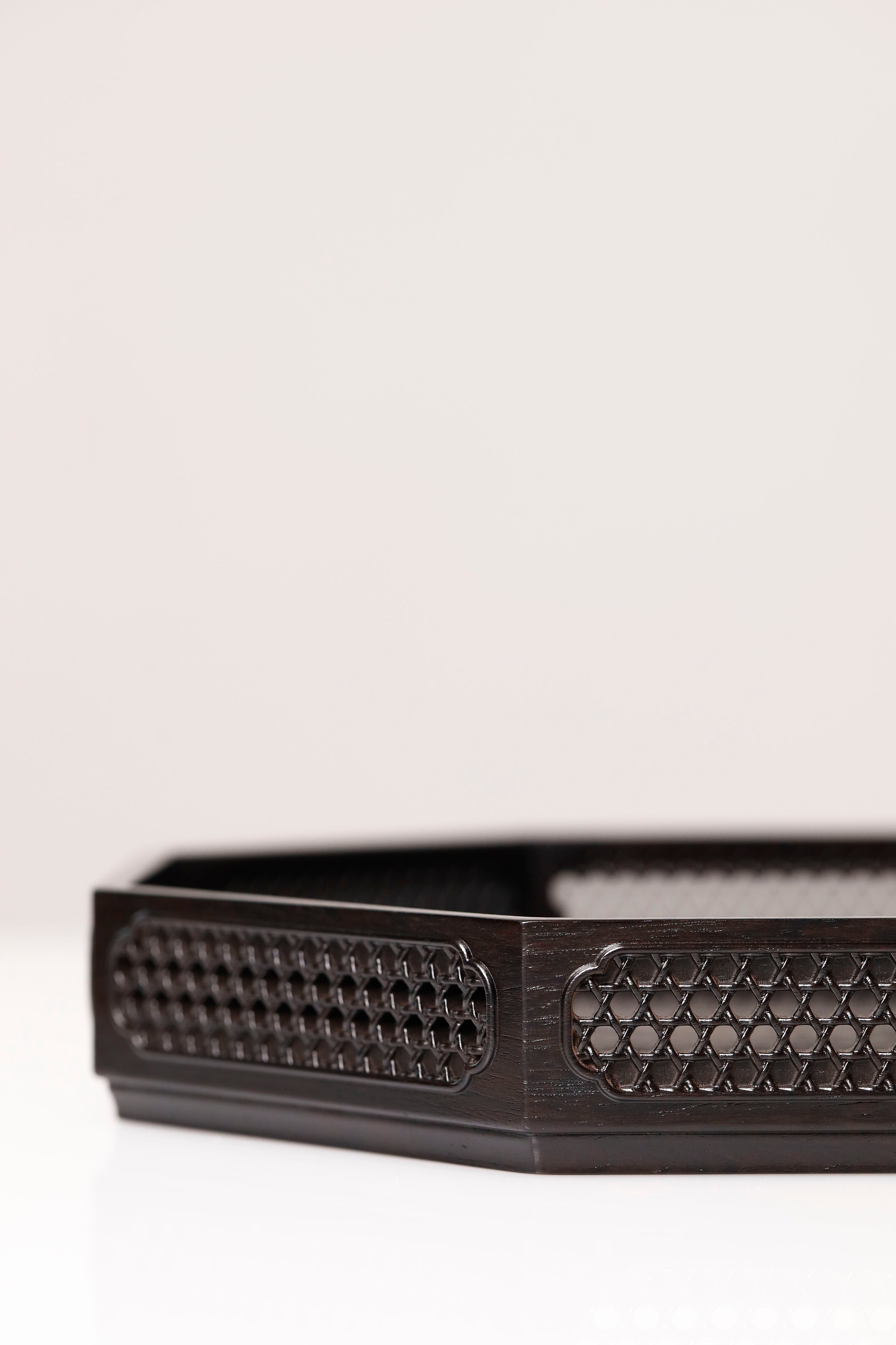 紫光檀 博古图 编织纹八角盘