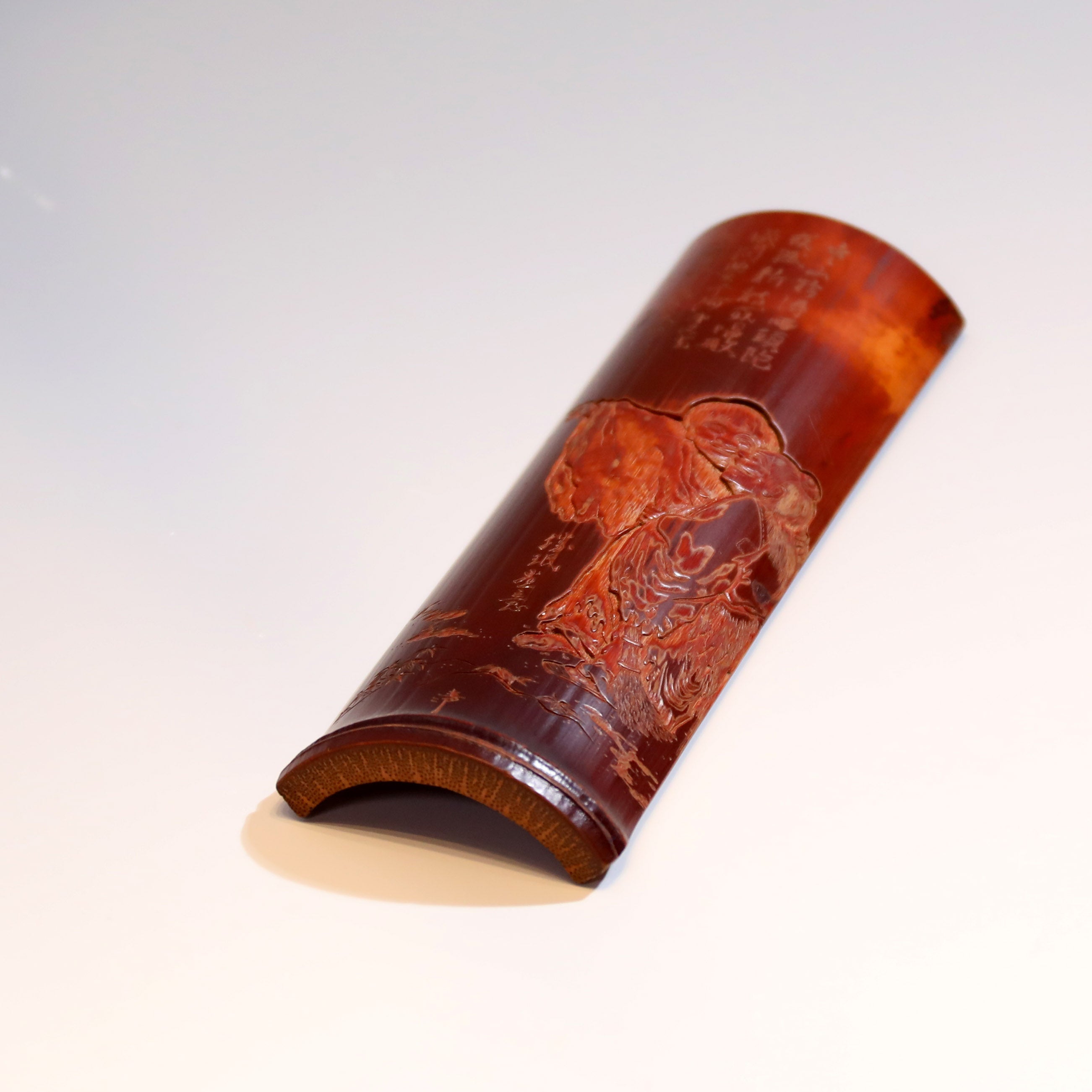 明治海野胜珉笔意寒山拾得图竹雕茶则