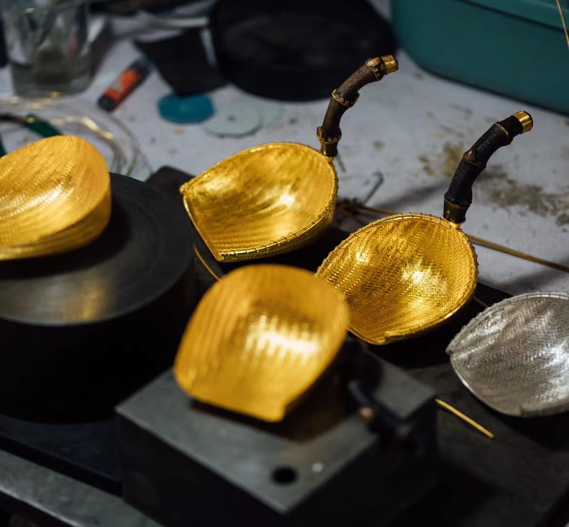 日進鬥金純銀純金茶漏、茶則、茶撥