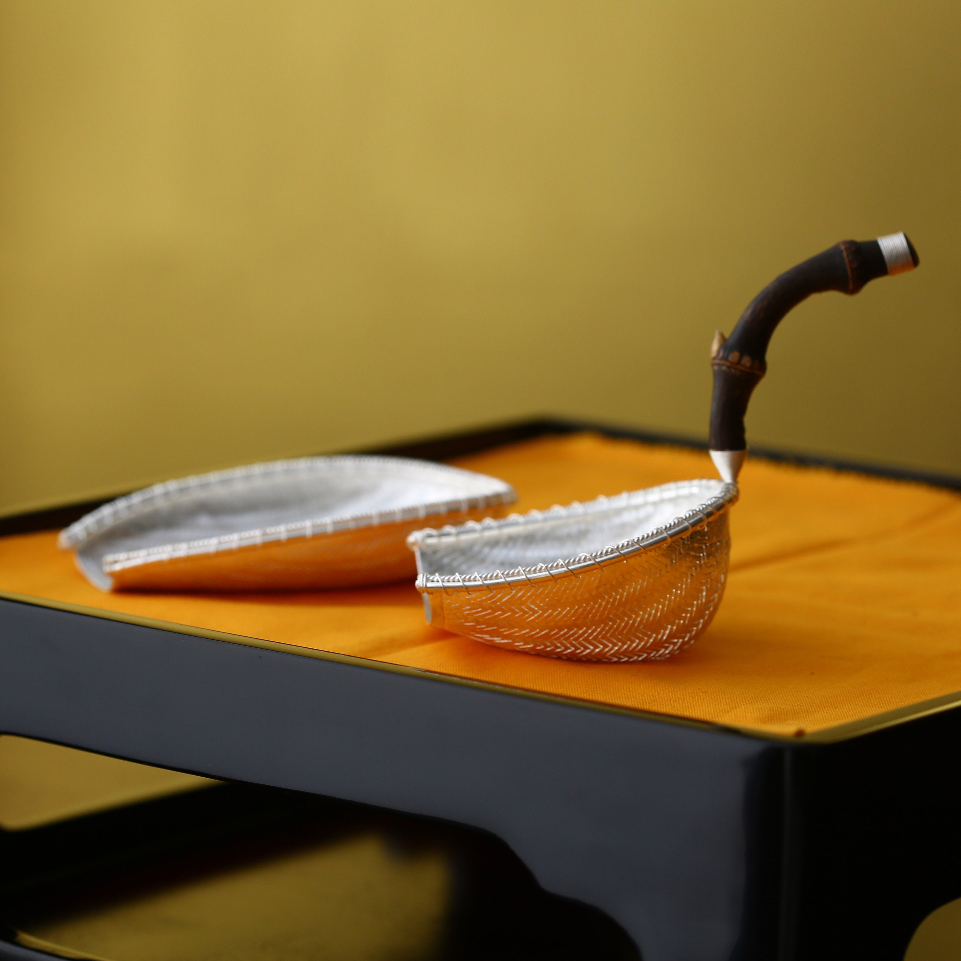 日进斗金纯银 纯金 茶漏、茶则、茶拨