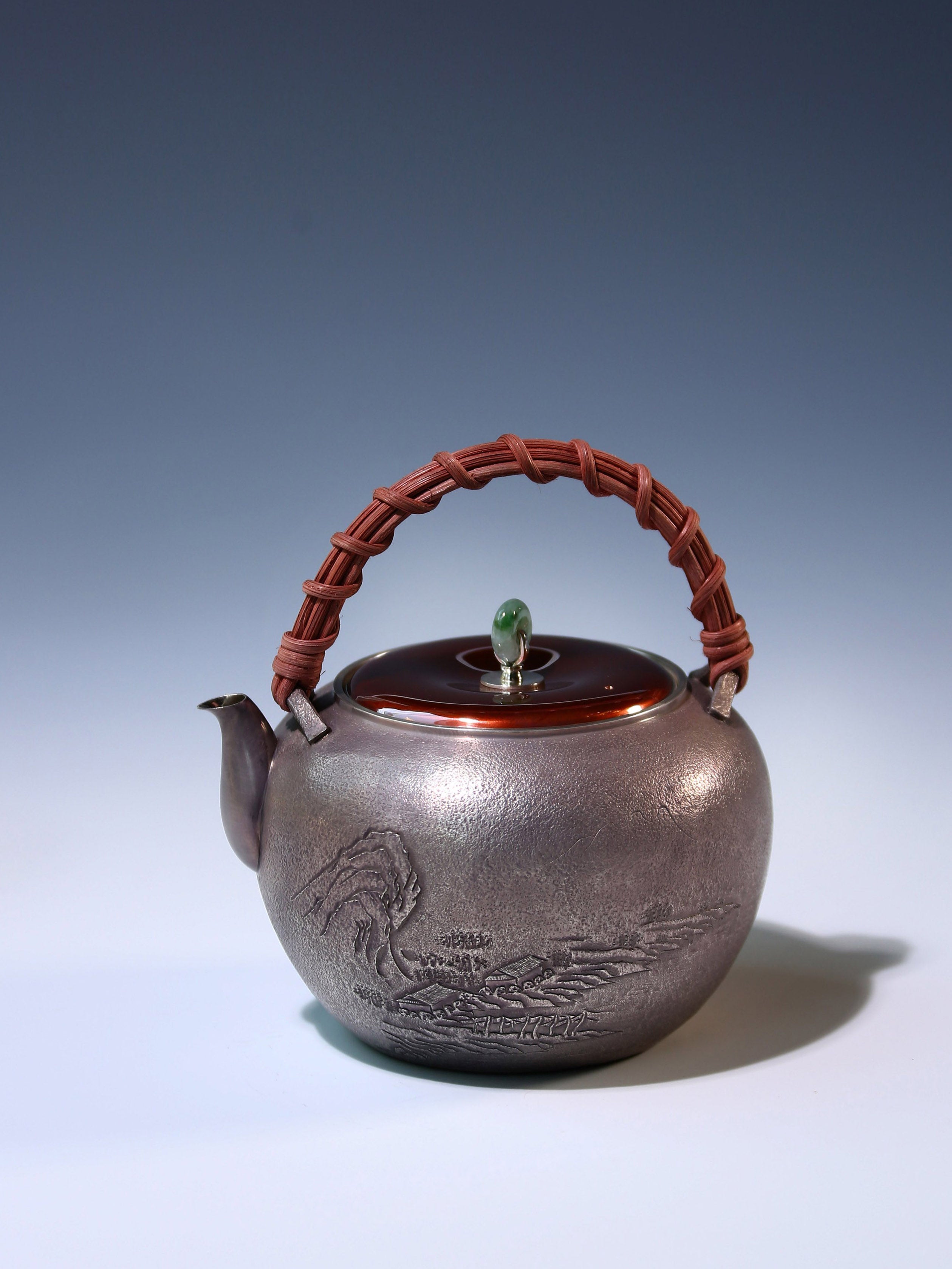 大雅堂制山水藤把紫皮纯银壶