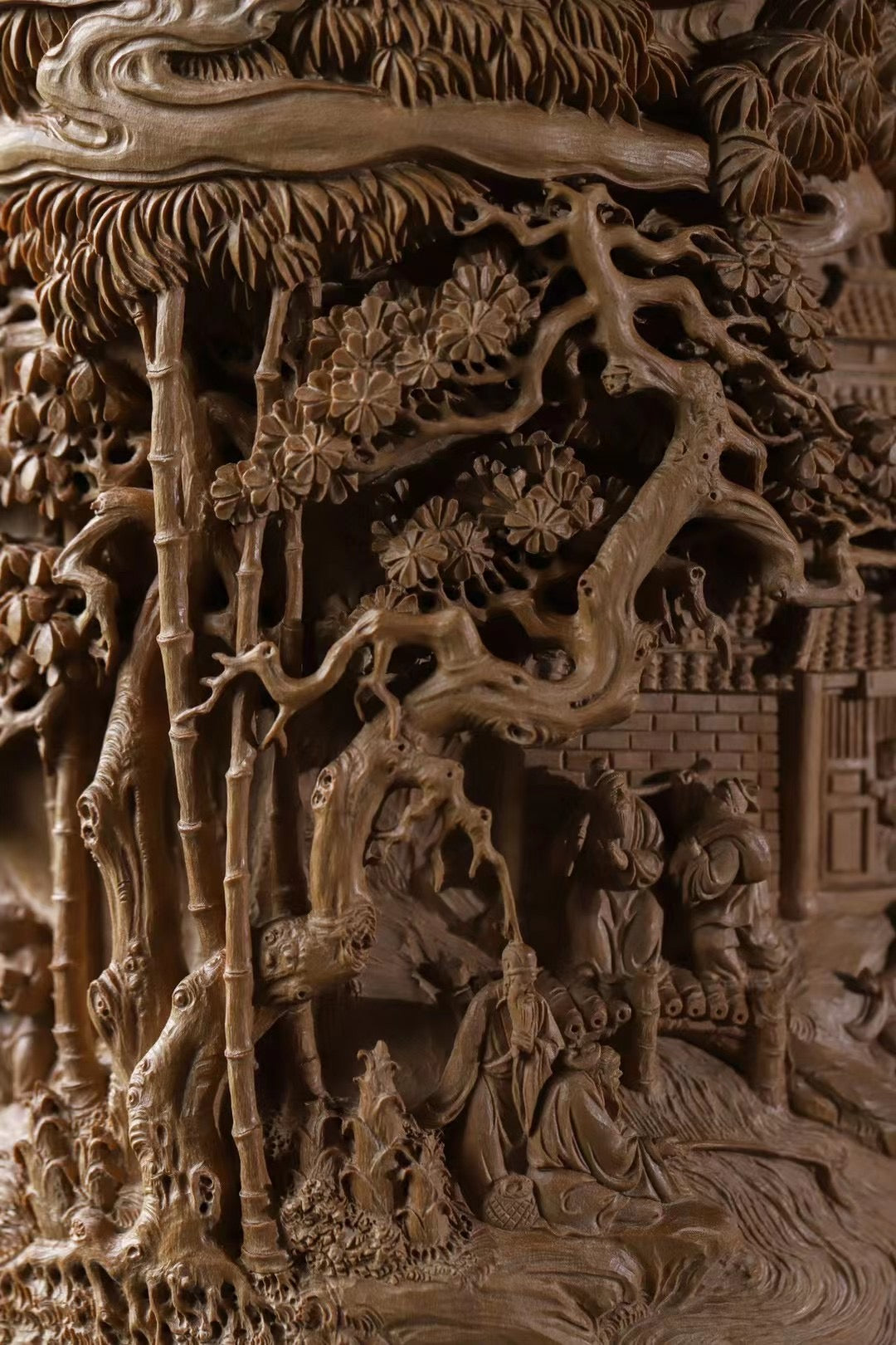 老山檀十八学士大笔筒