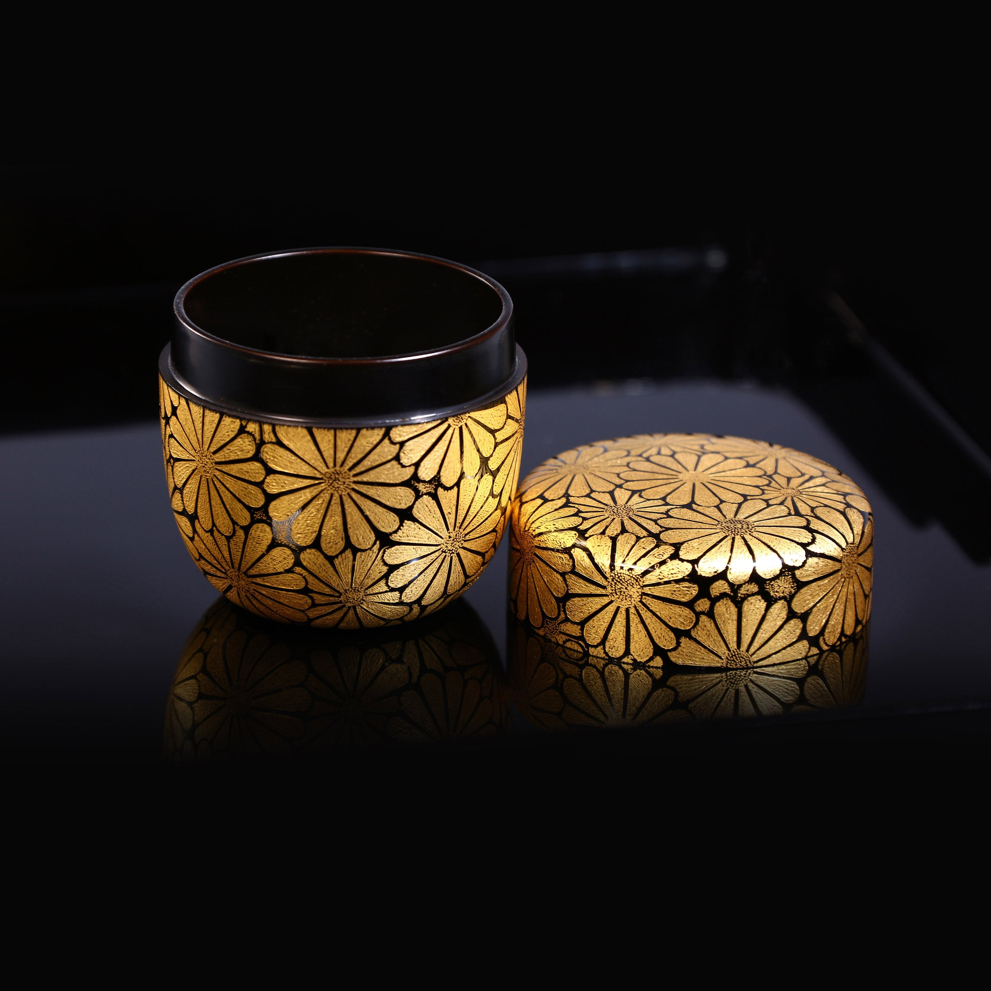十月金秋——輪島塗菊花紋沈金茶棗