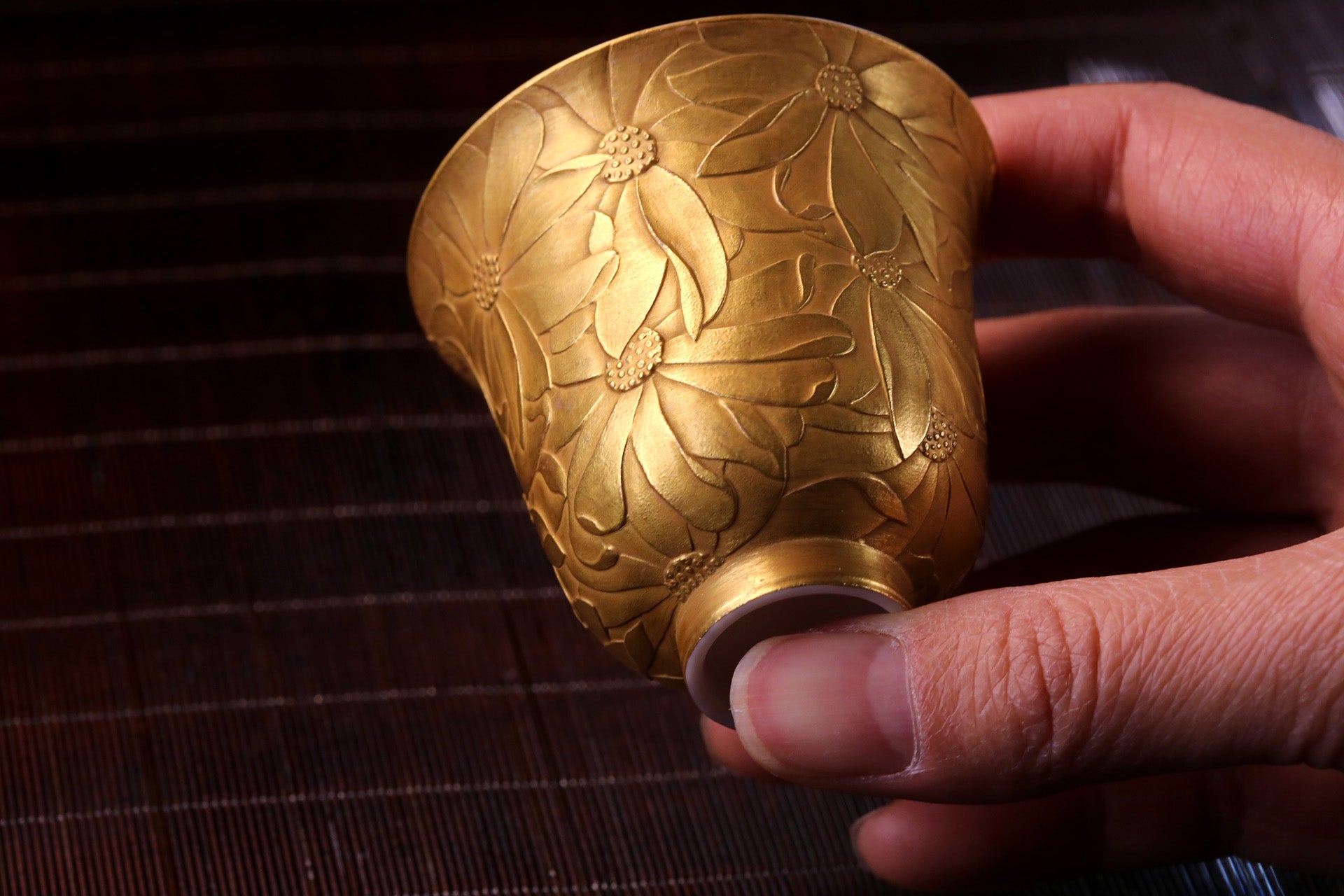 Hand-Carved Full-Flower Gilded Cup