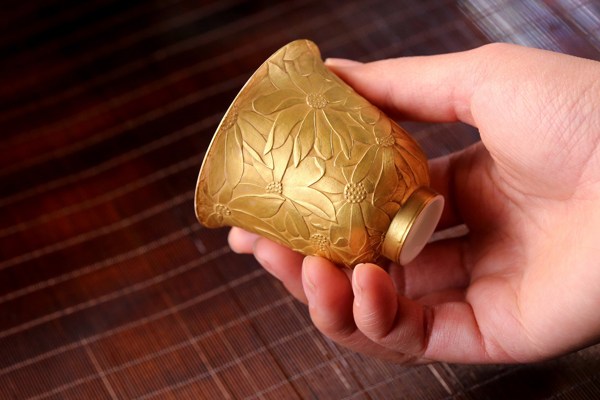 Hand-Carved Full-Flower Gilded Cup