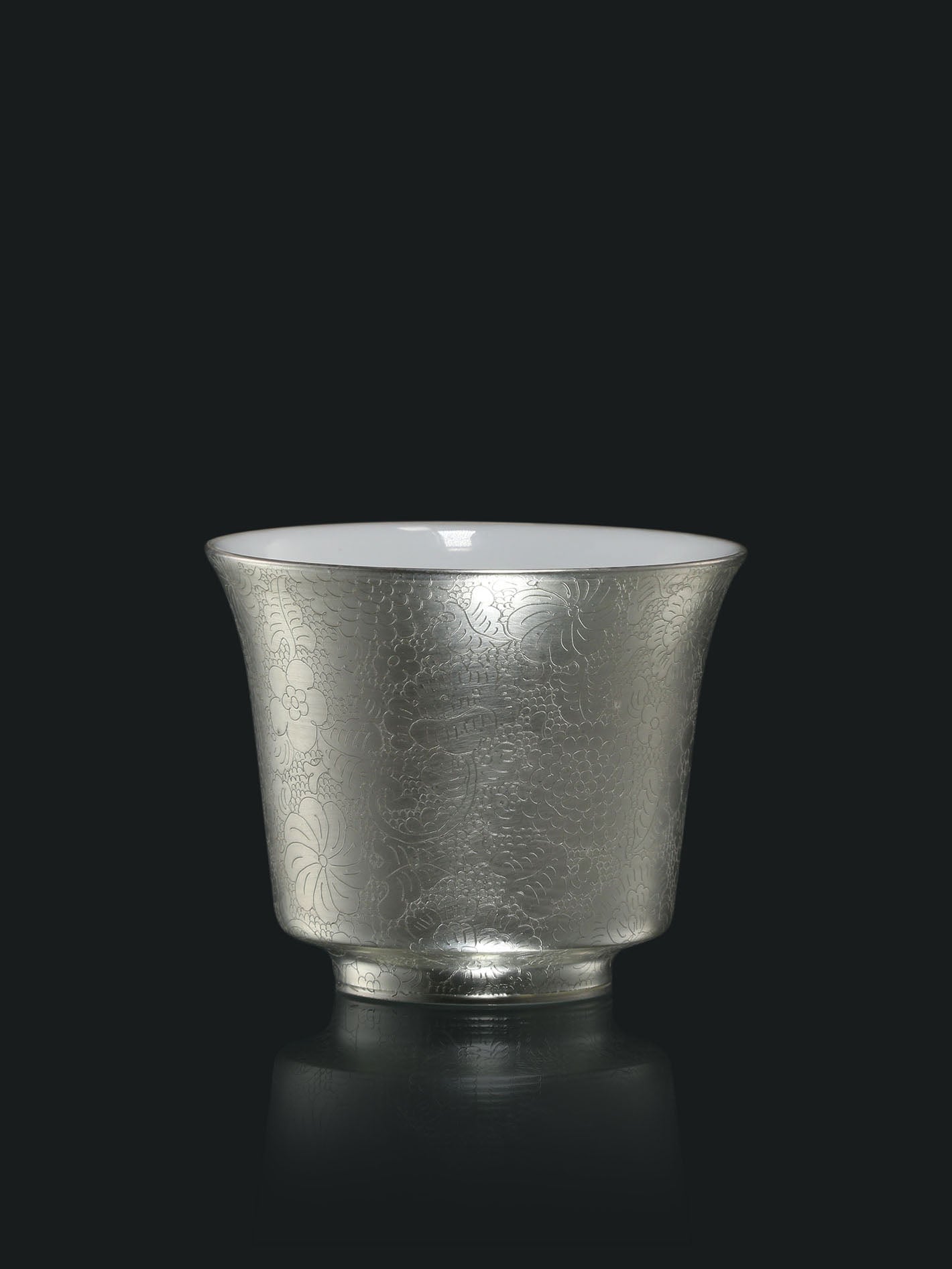 Hand-Carved Full-Flower Silver-Decorated Lidded Bowl / Cup