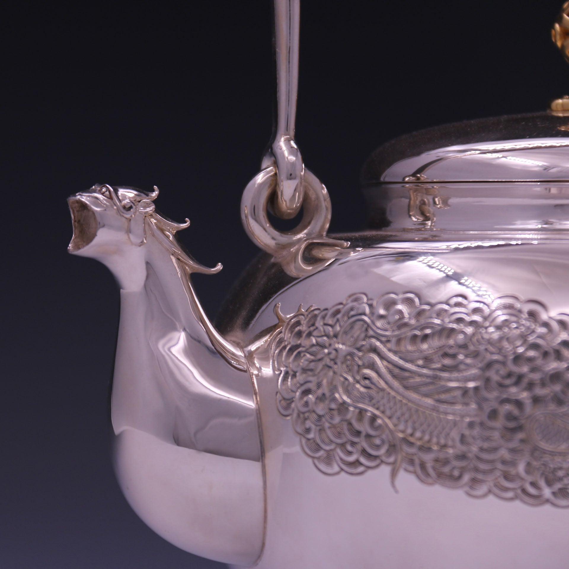Beast-mouth Cloud Dragon Silver Pot