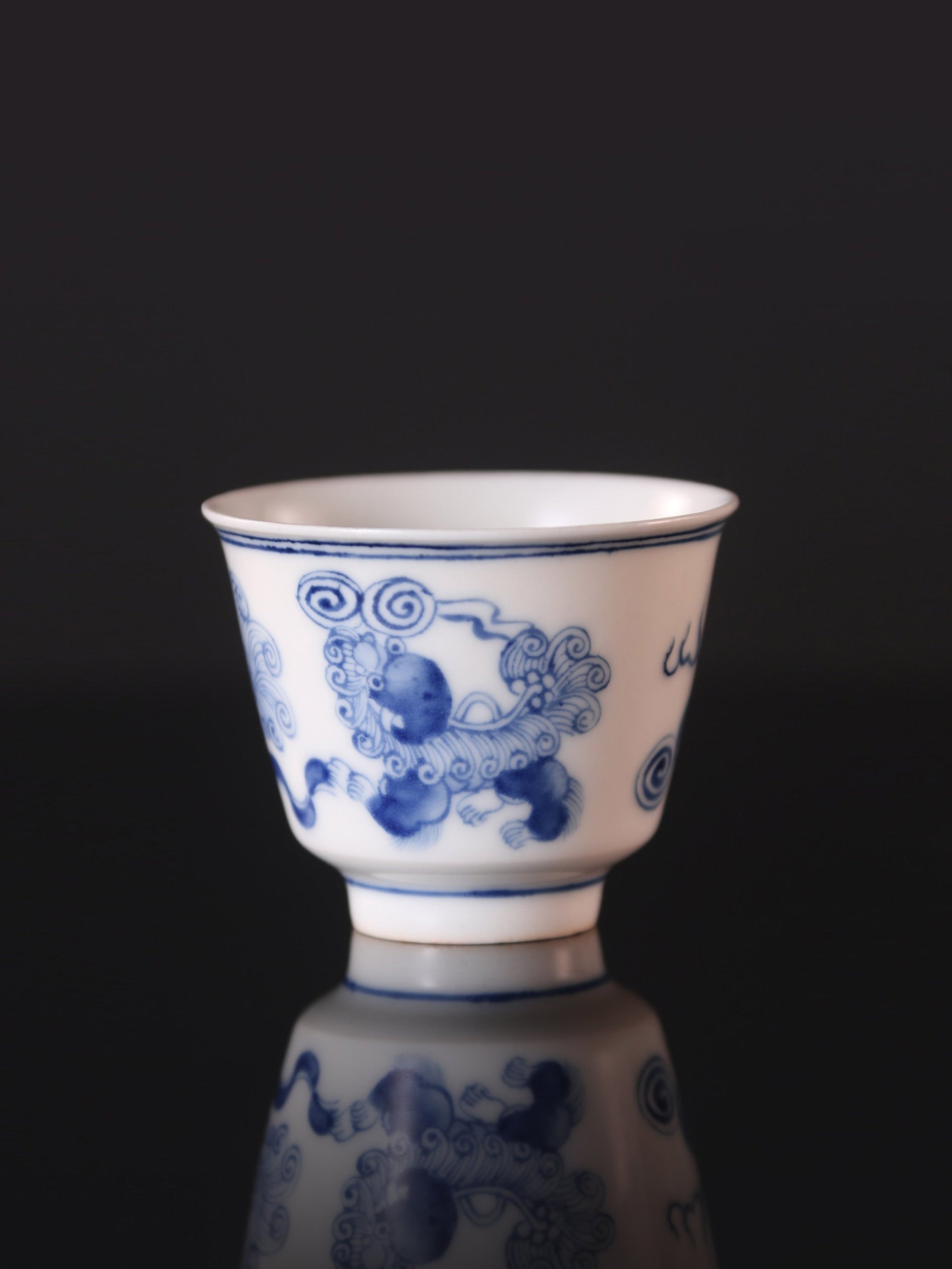 Lion Dance and Ball Bell Cup / Double Lion Embroidered Ball Blue and White Cup