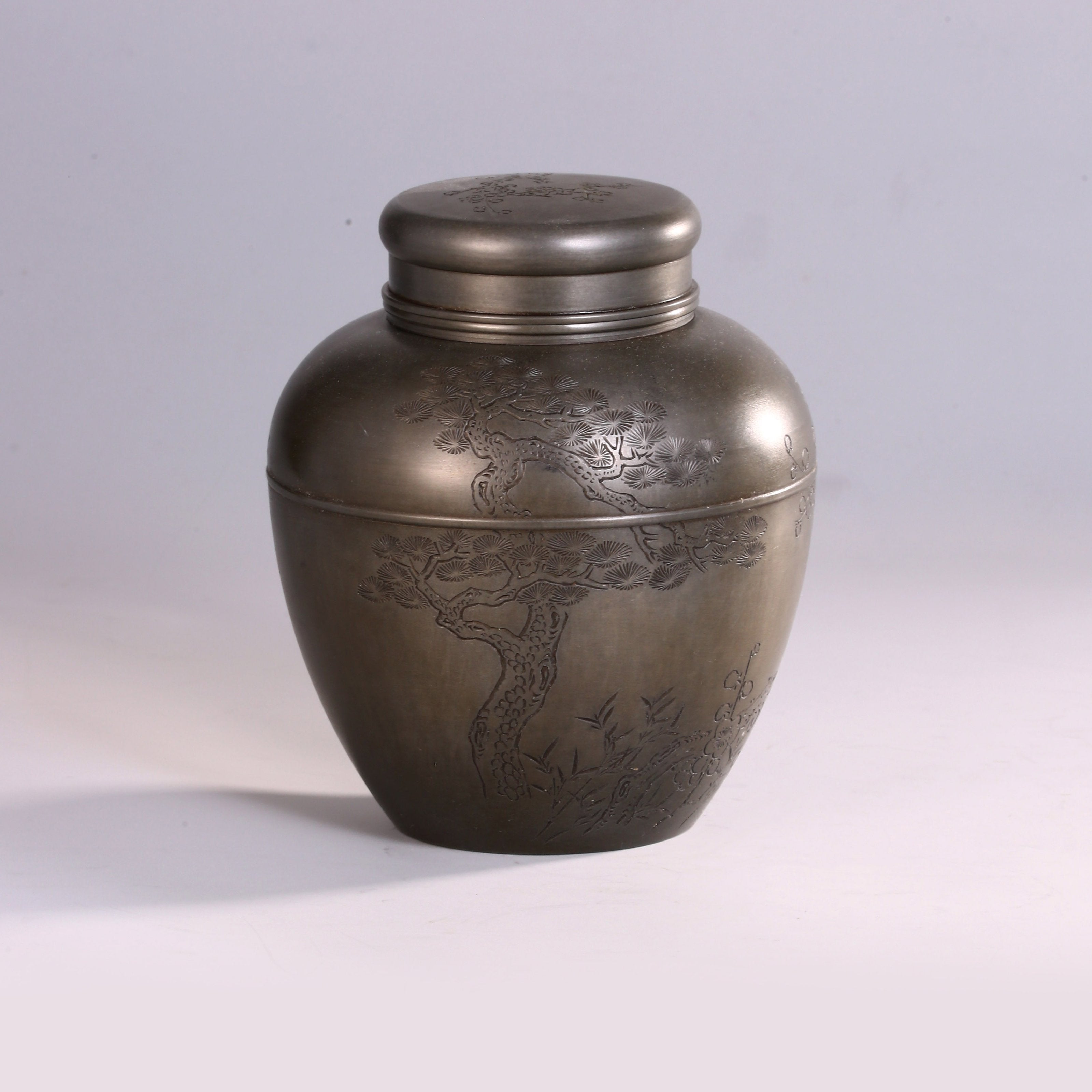 松梅与竹称三友——纯锡老茶罐