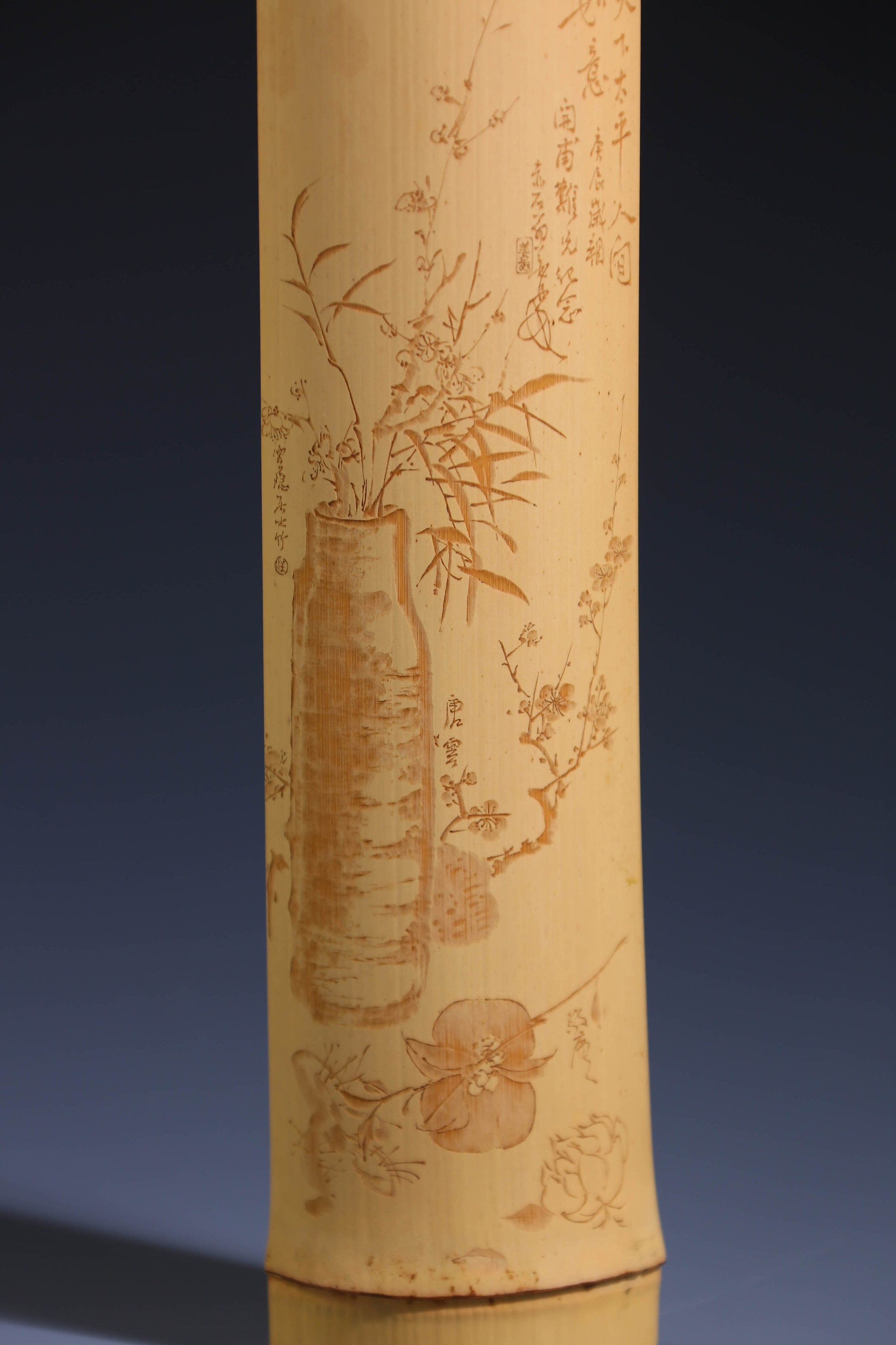 唐云博古图陈建双留青竹雕茶则