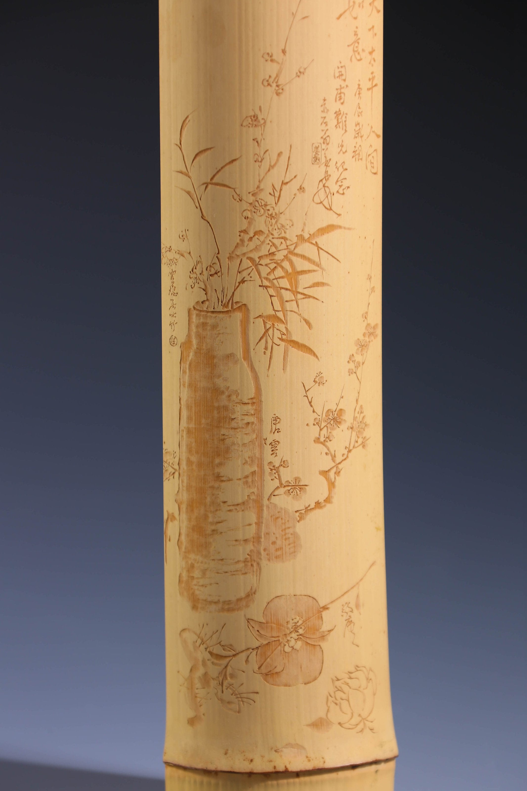 唐云博古图陈建双留青竹雕茶则