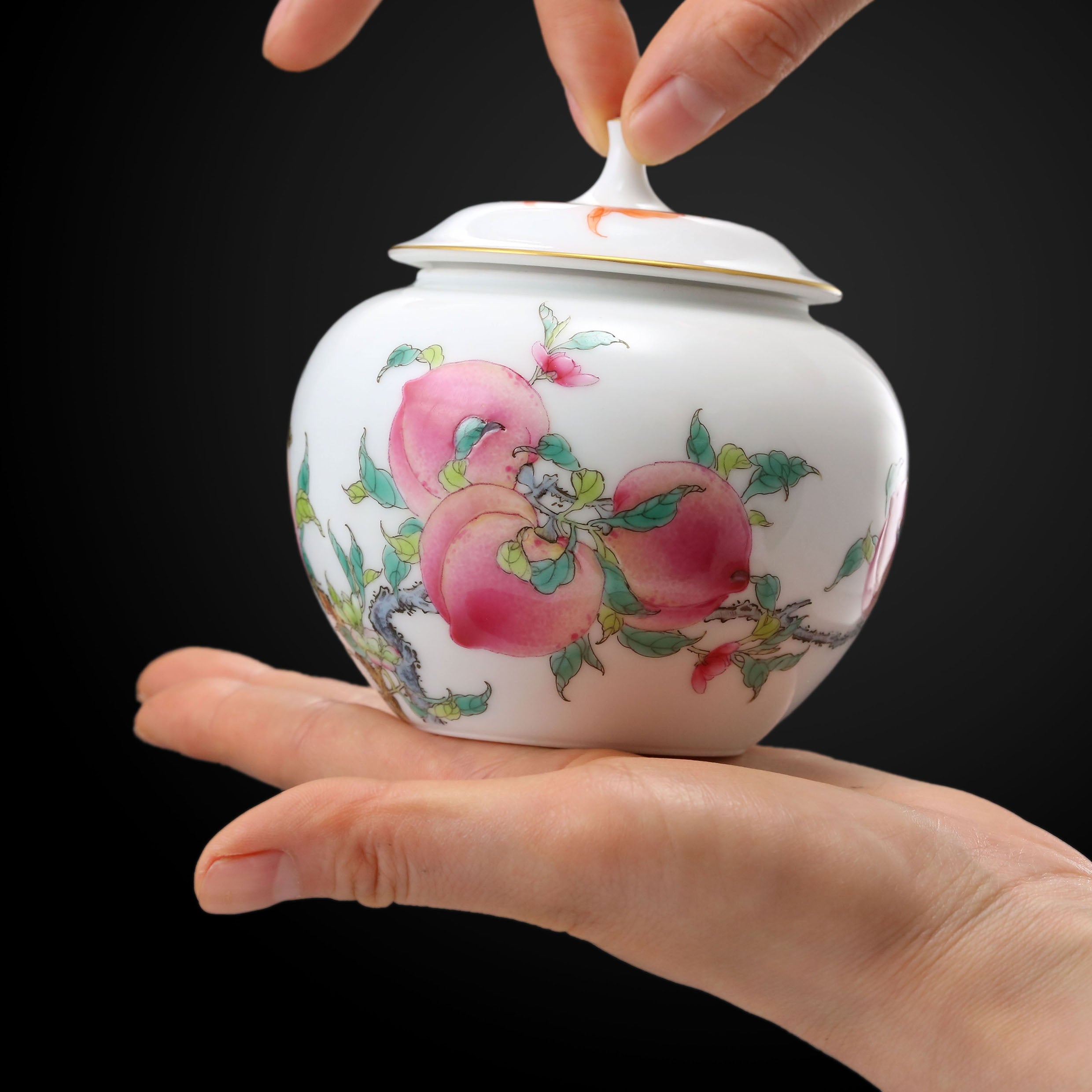 粉彩金花壽桃茶倉/公道杯/雞心杯