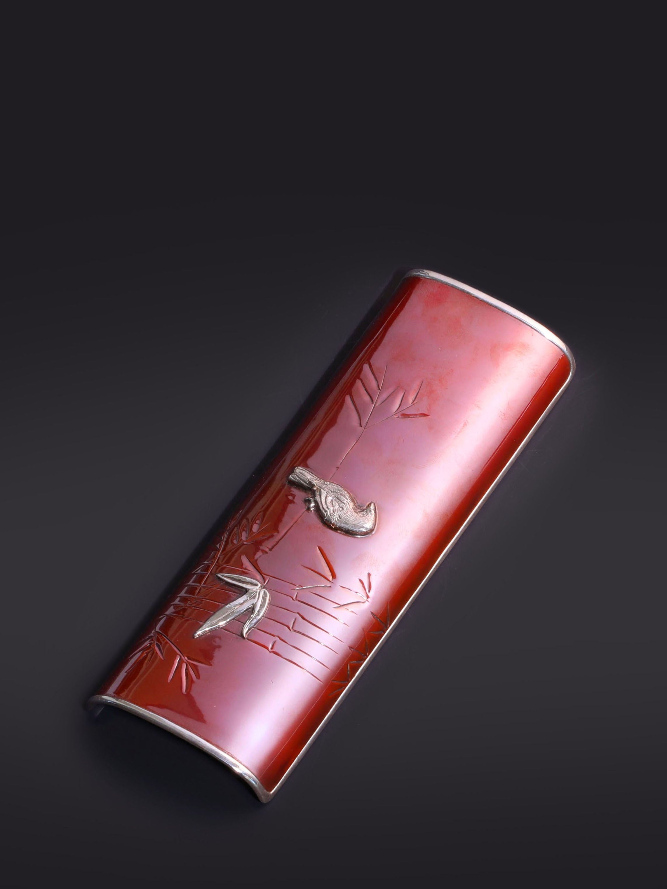 铜包银花鸟茶则