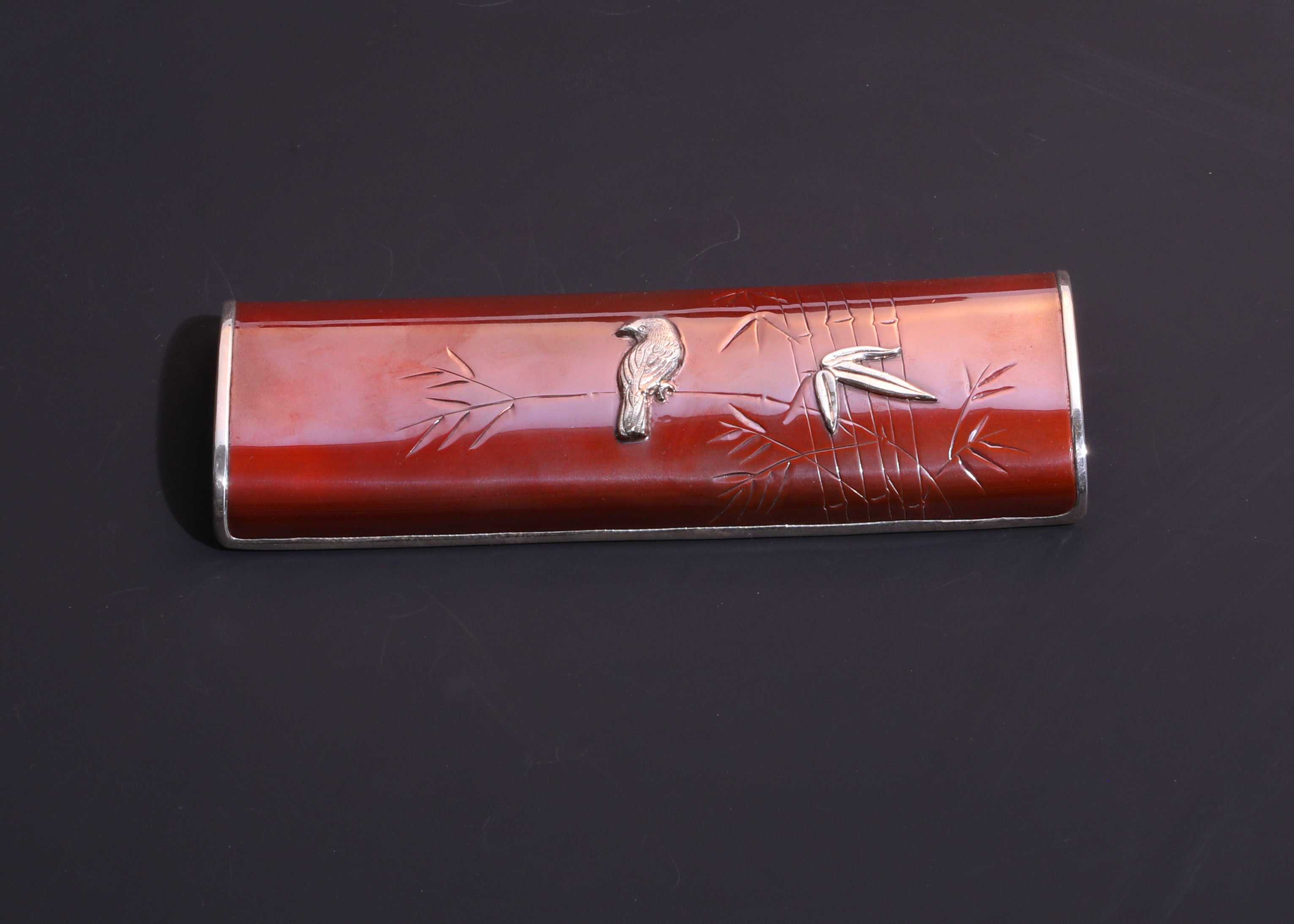 铜包银花鸟茶则