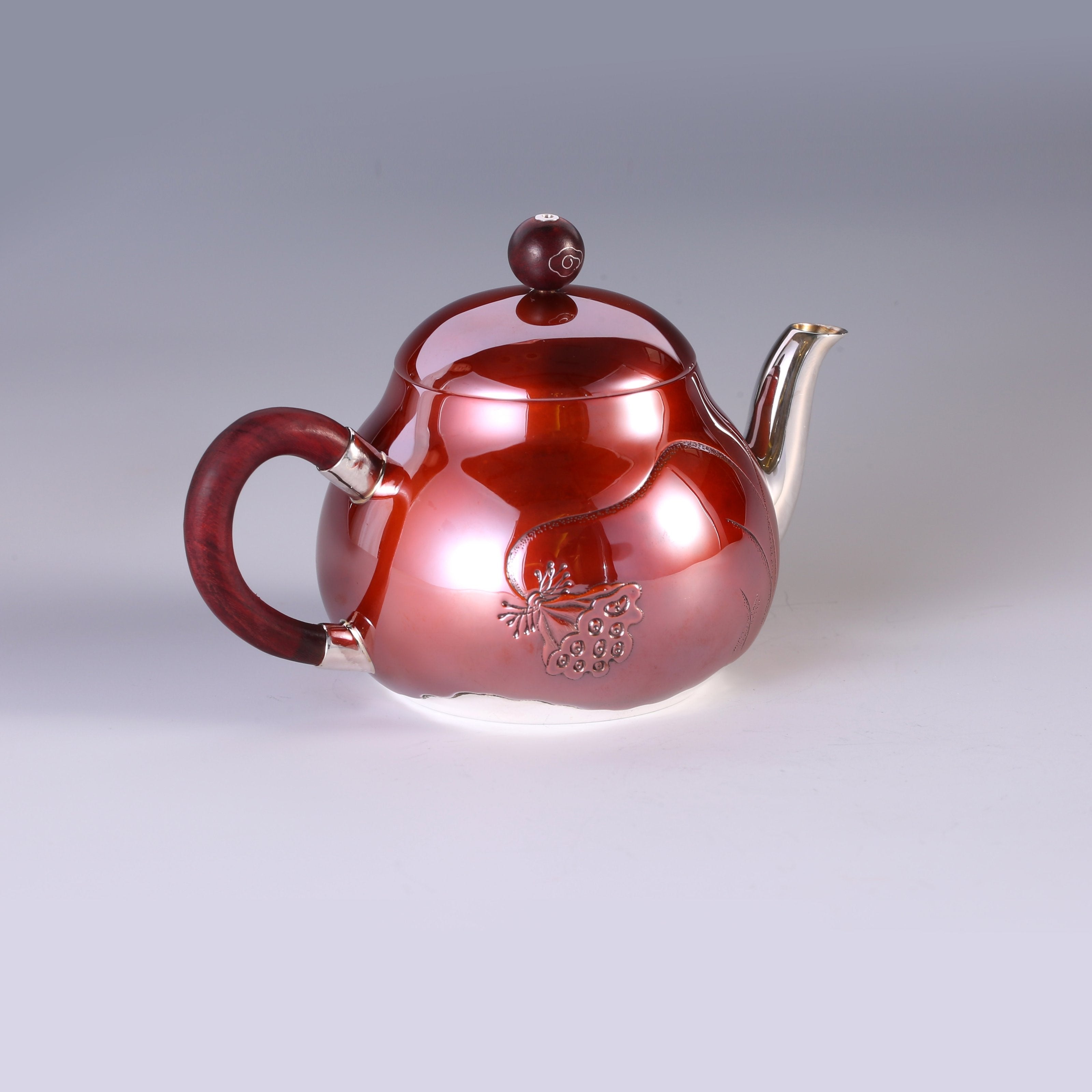 夏荷铜包银泡壶