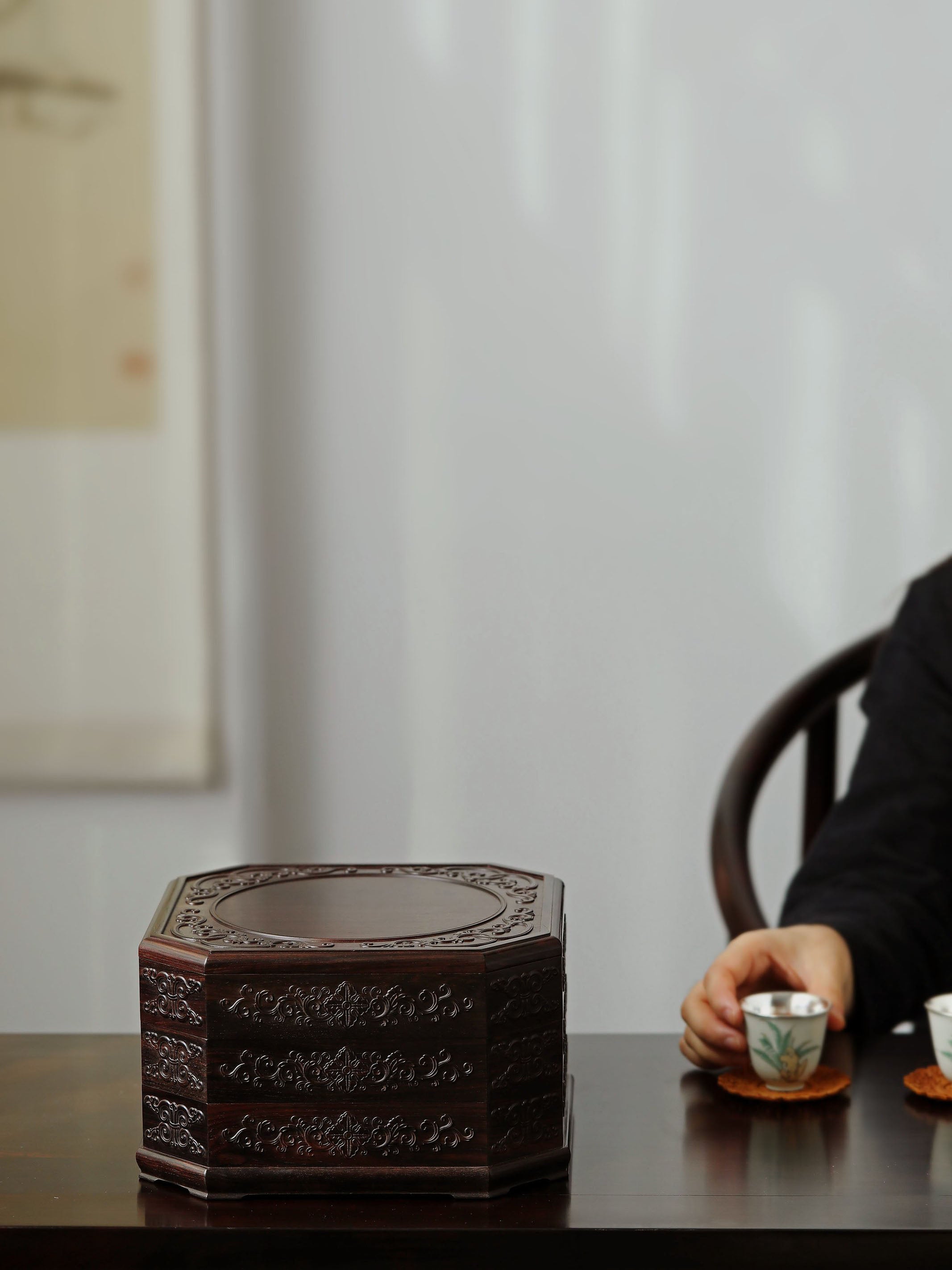 紫光檀三层八宝角盒