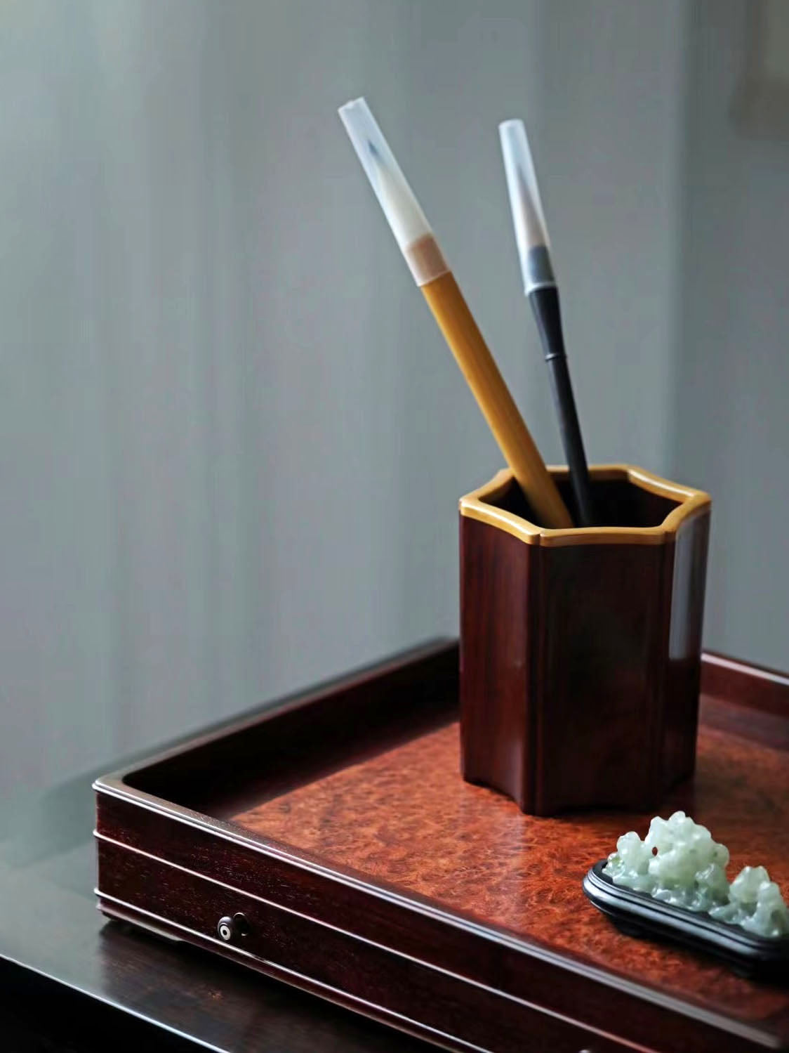 小葉紫檀嵌癭木素面文盤，紫光檀文盤