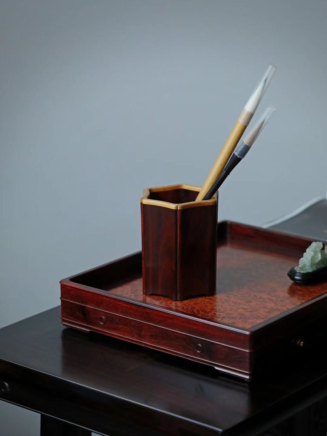 小葉紫檀嵌癭木素面文盤，紫光檀文盤