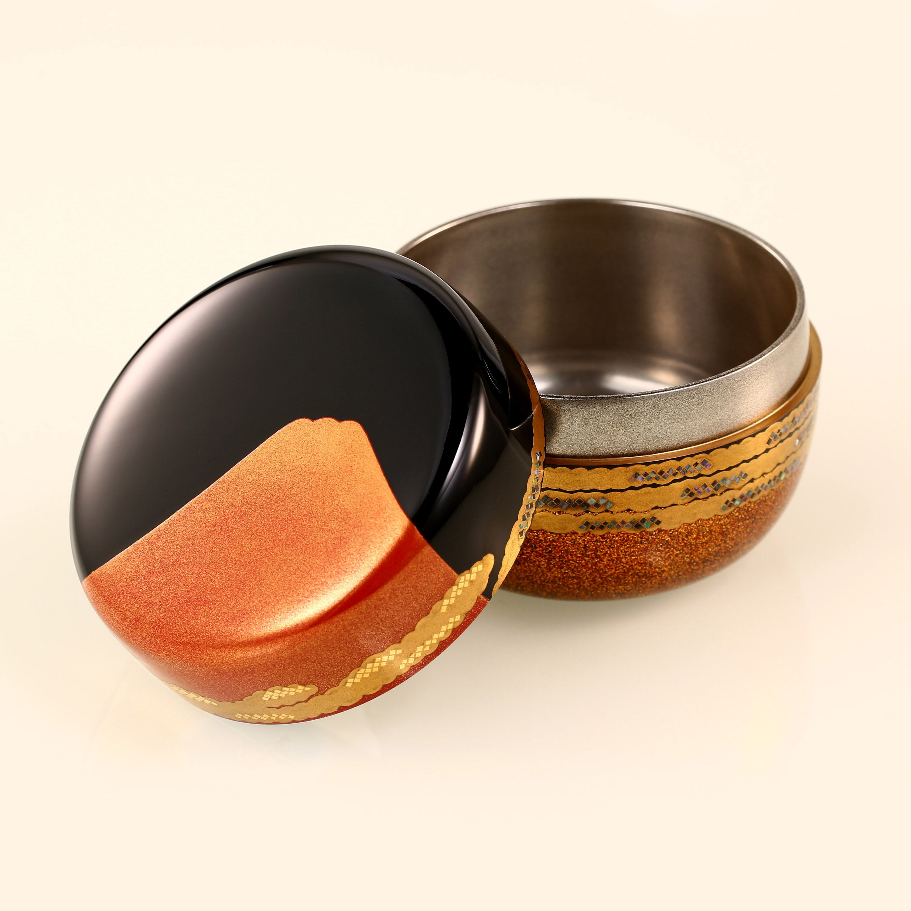 細川司光大漆金蒔繪金地茶棗大漆純銀邊茶盤