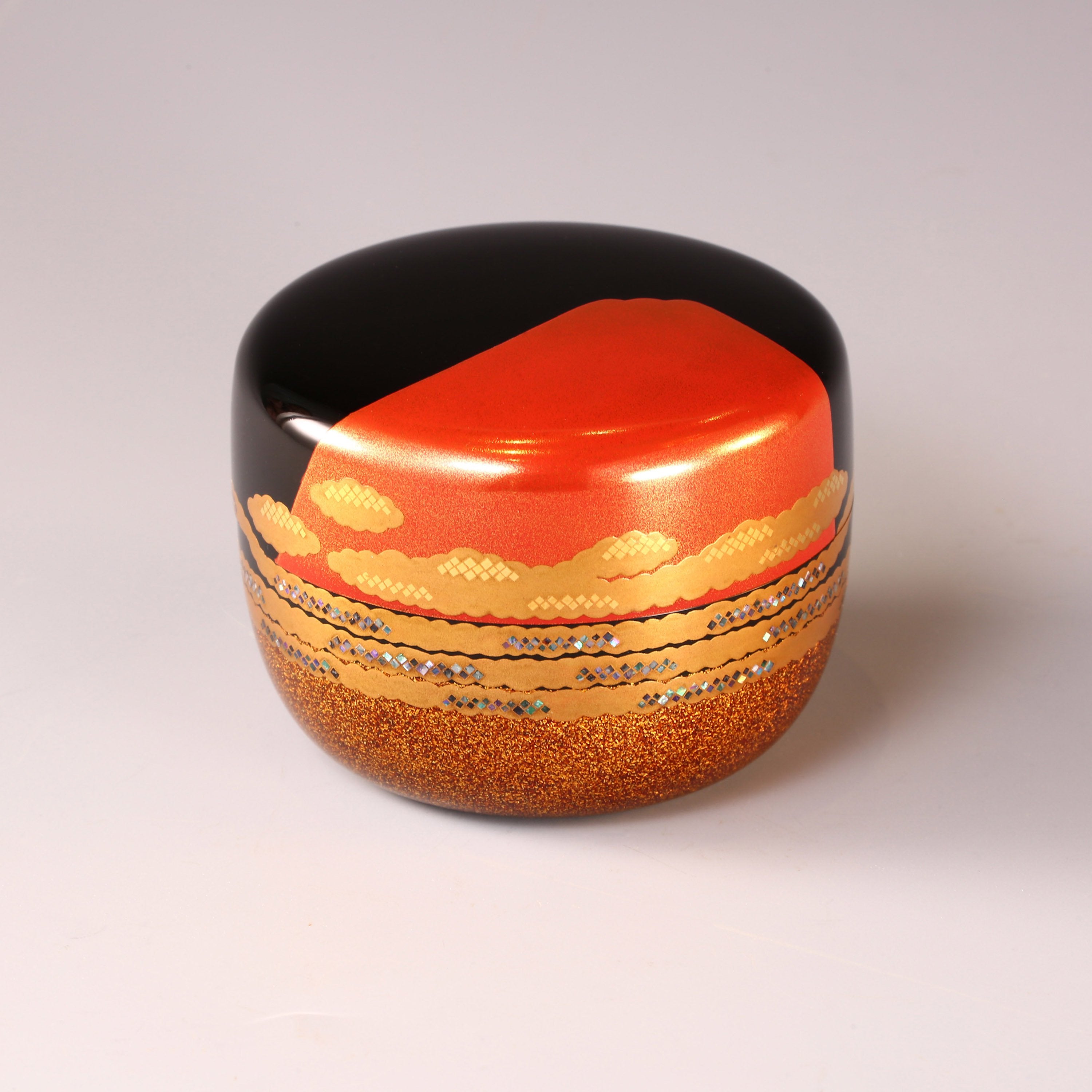 細川司光大漆金蒔繪金地茶棗大漆純銀邊茶盤