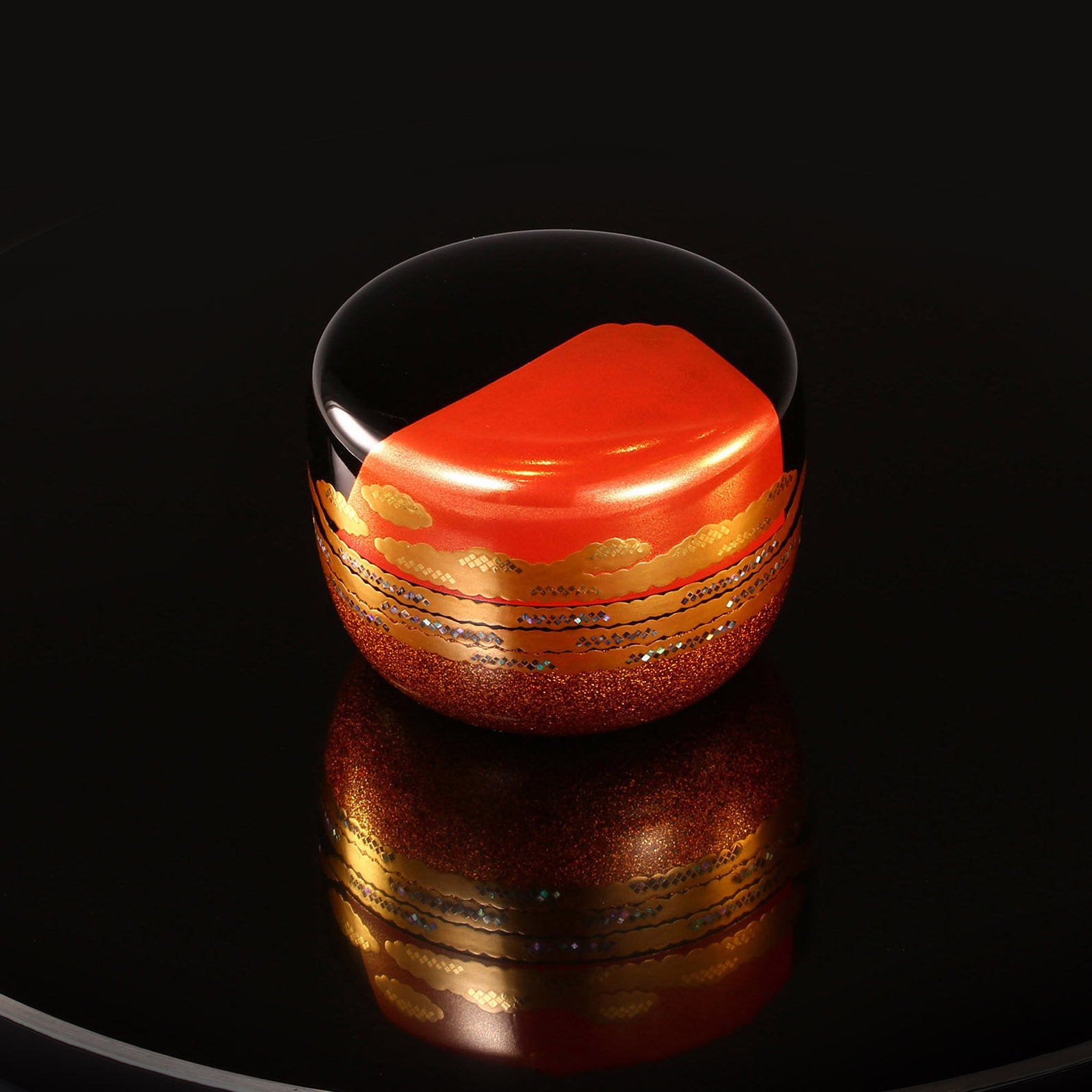 細川司光大漆金蒔繪金地茶棗大漆純銀邊茶盤