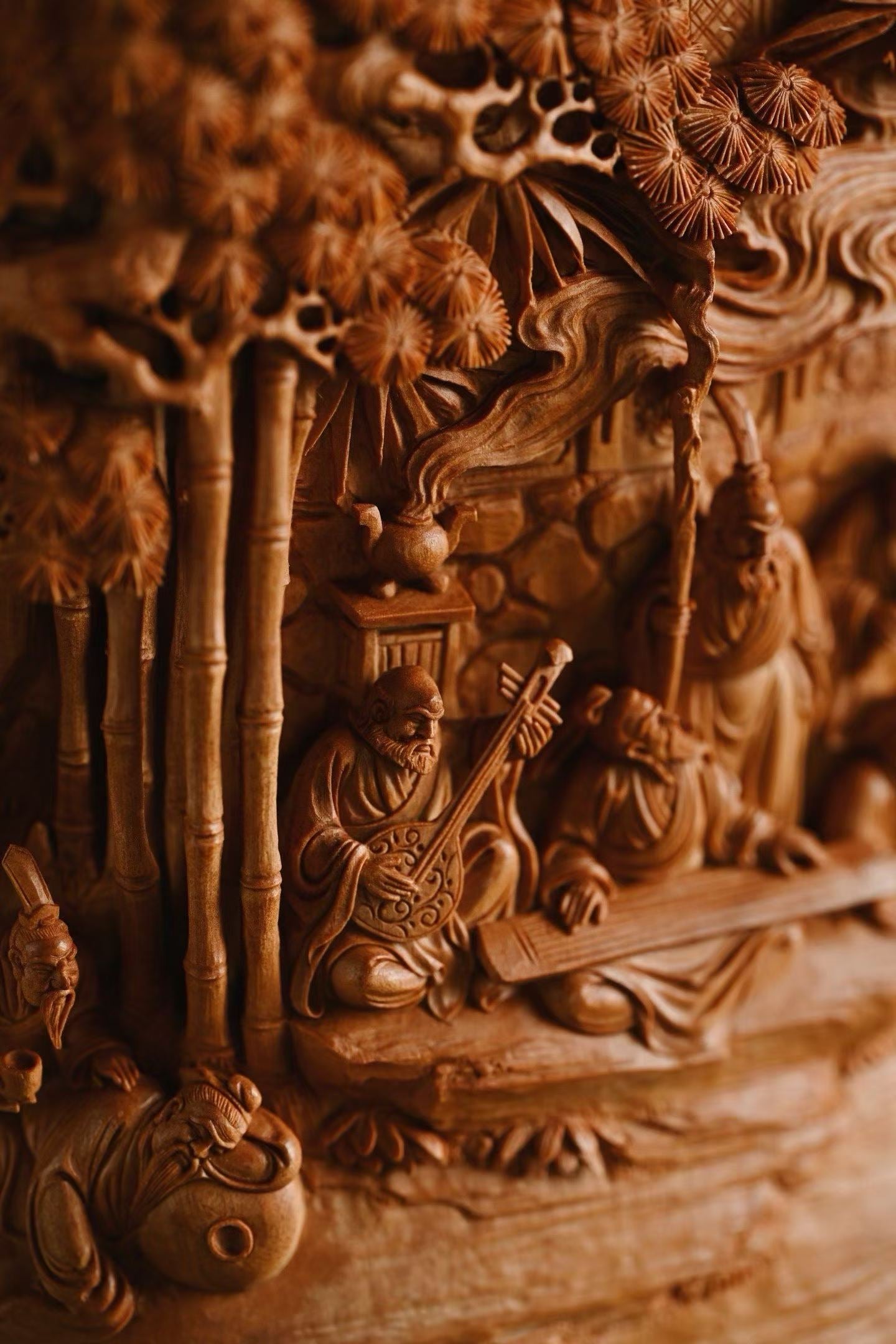 Deep‑Relief Carved Pen Holder of Seven Sages of the Bamboo Grove, Old‑Sandalwood
