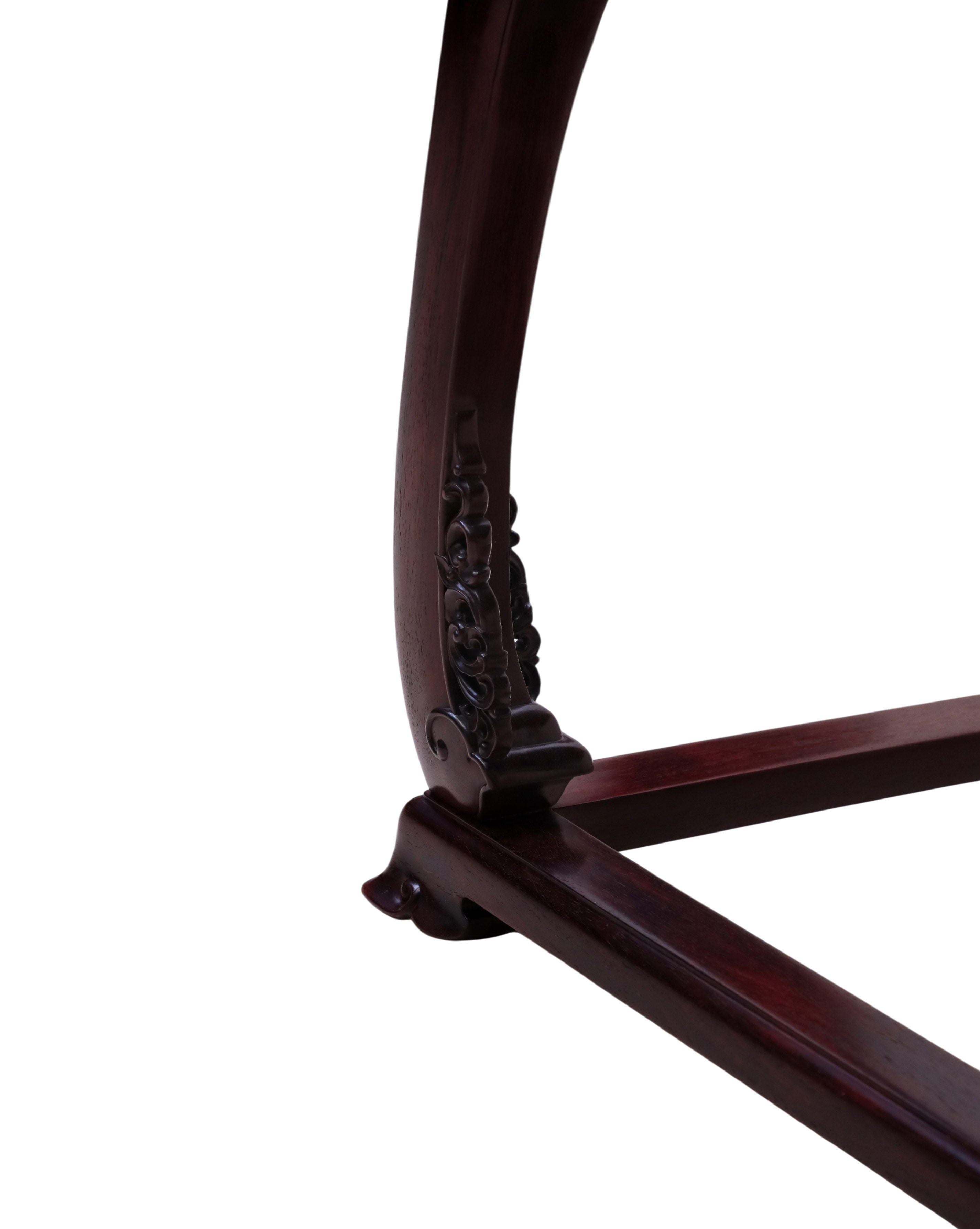 Red Sandalwood round-backed Armchairs Three-Piece,with Coiled-leaf pattern Waist-Cinched Design and Base Frame