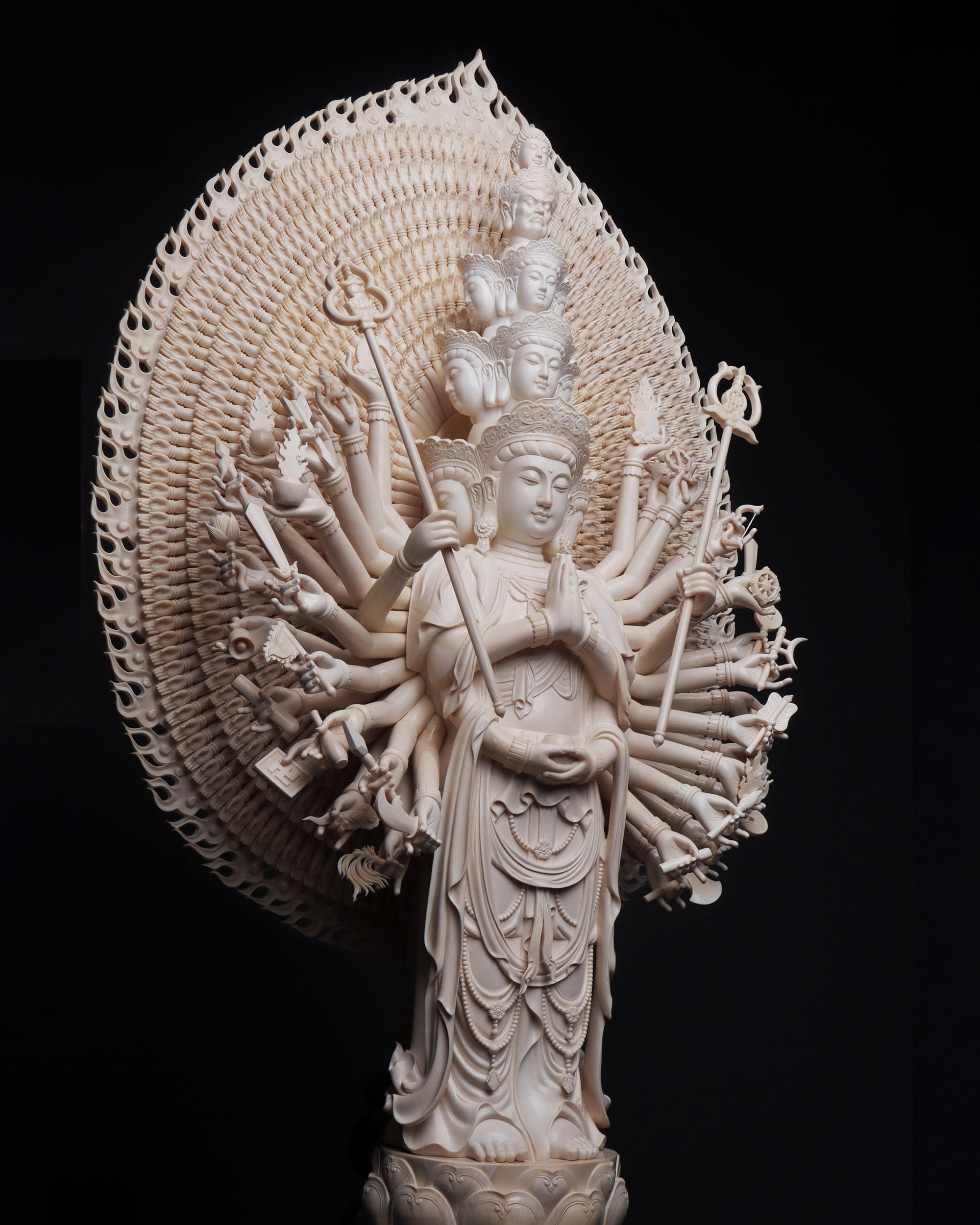 Mammoth Ivory Carving of Thousand-Handed Guanyin