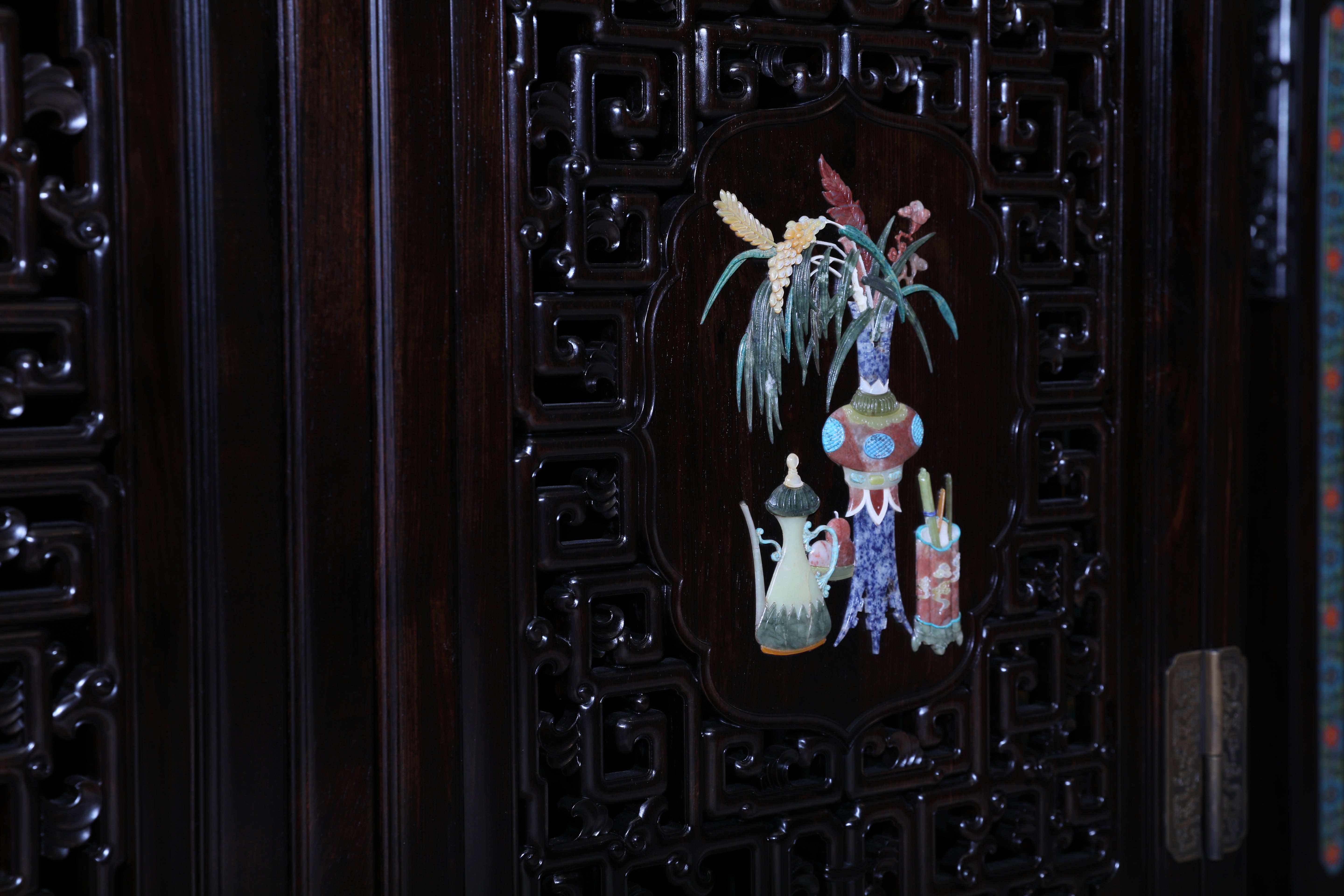 African Blackwood Wanli Cabinet with multi-treasure Inlay Antique Motif