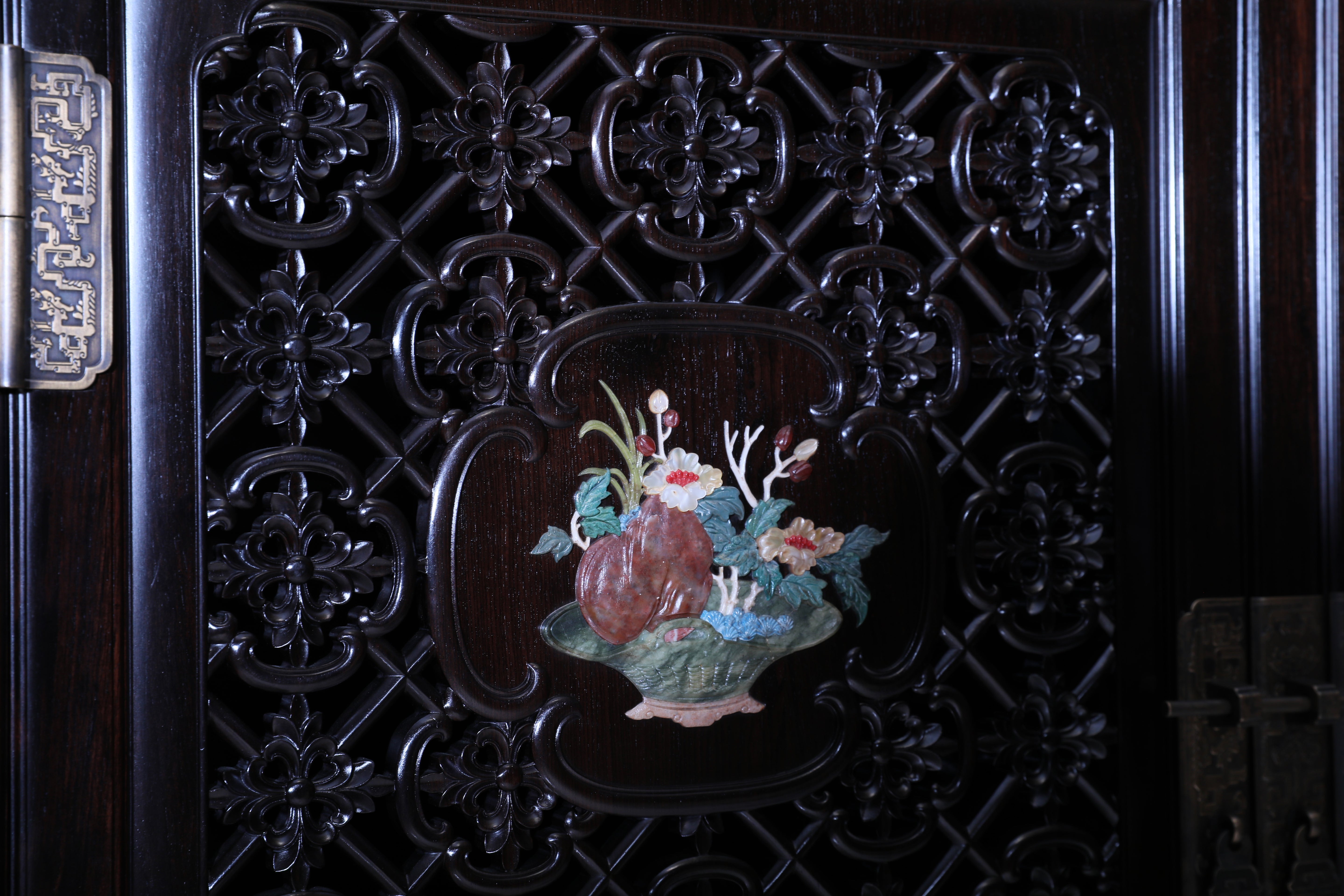 African Blackwood Wanli Cabinet with multi-treasure Inlay Antique Motif