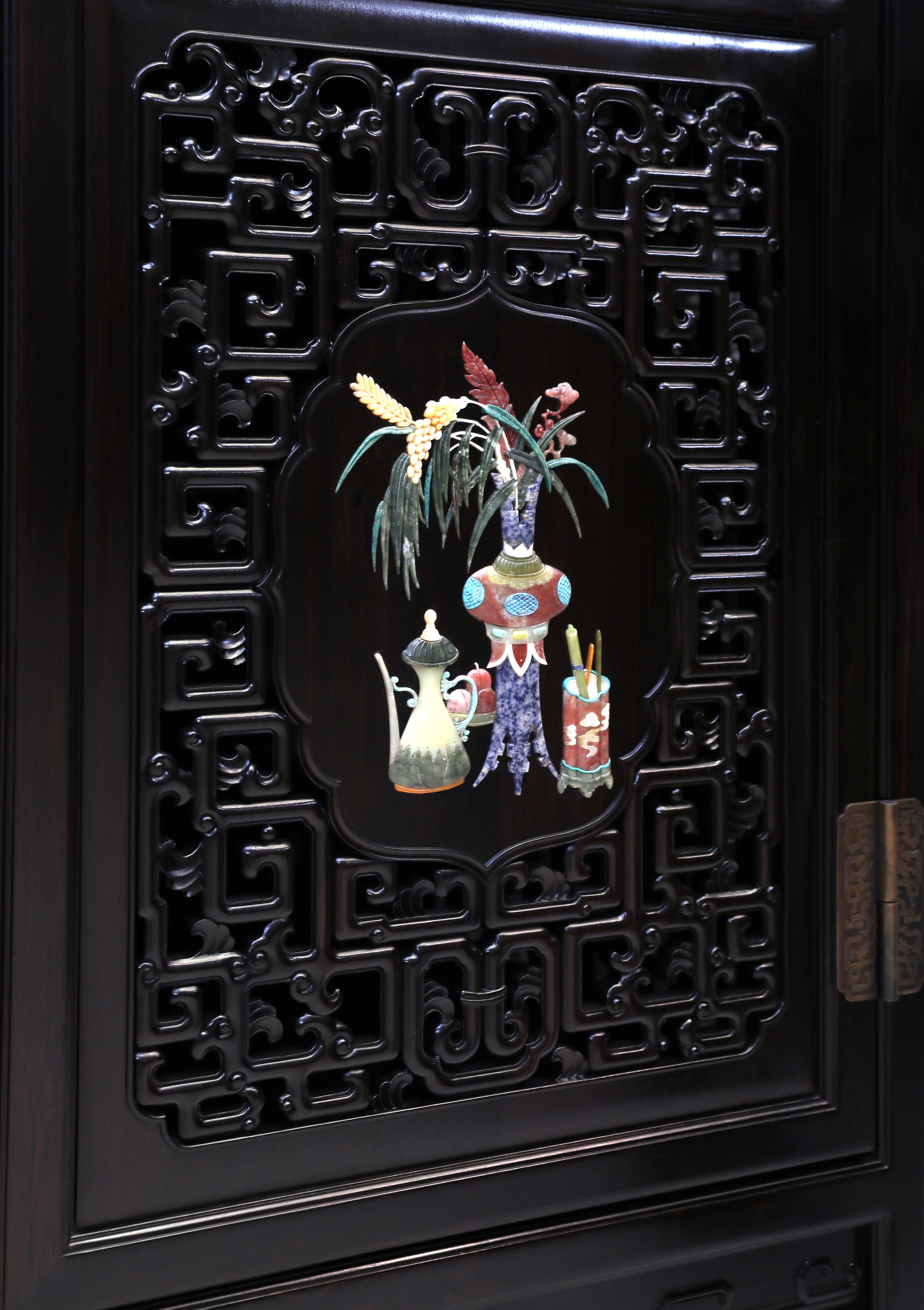 African Blackwood Wanli Cabinet with multi-treasure Inlay Antique Motif