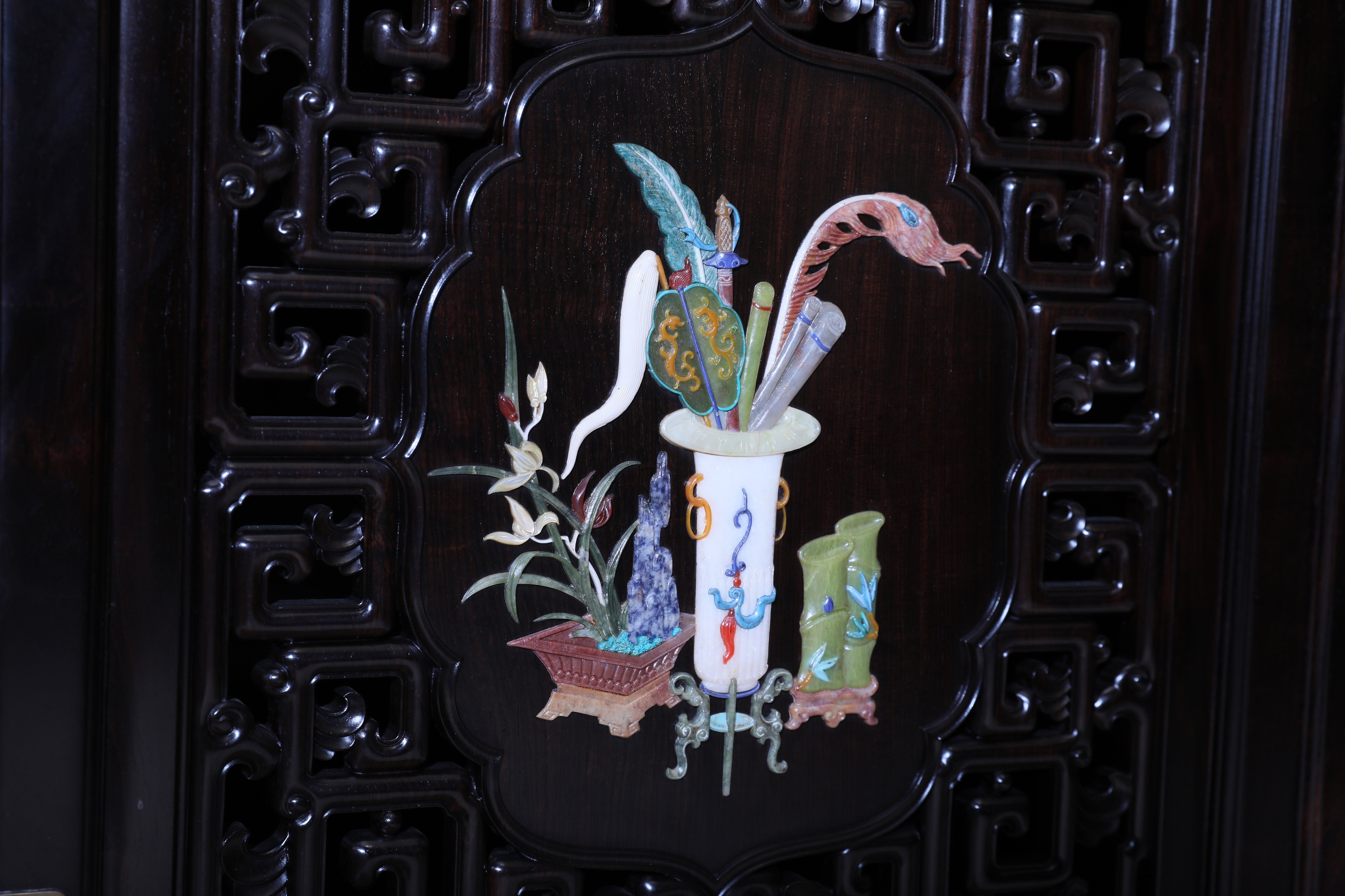 African Blackwood Wanli Cabinet with multi-treasure Inlay Antique Motif