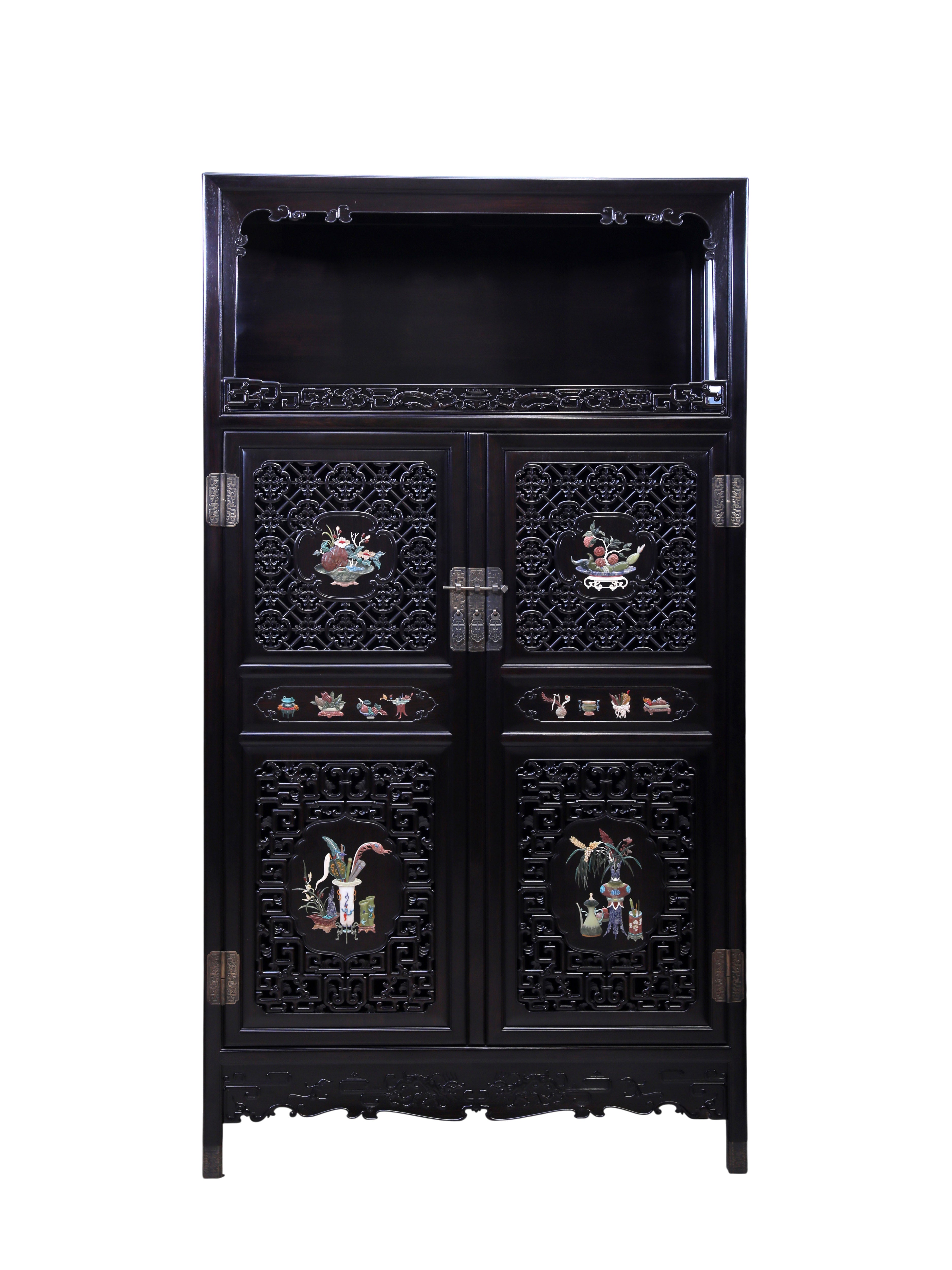 African Blackwood Wanli Cabinet with multi-treasure Inlay Antique Motif