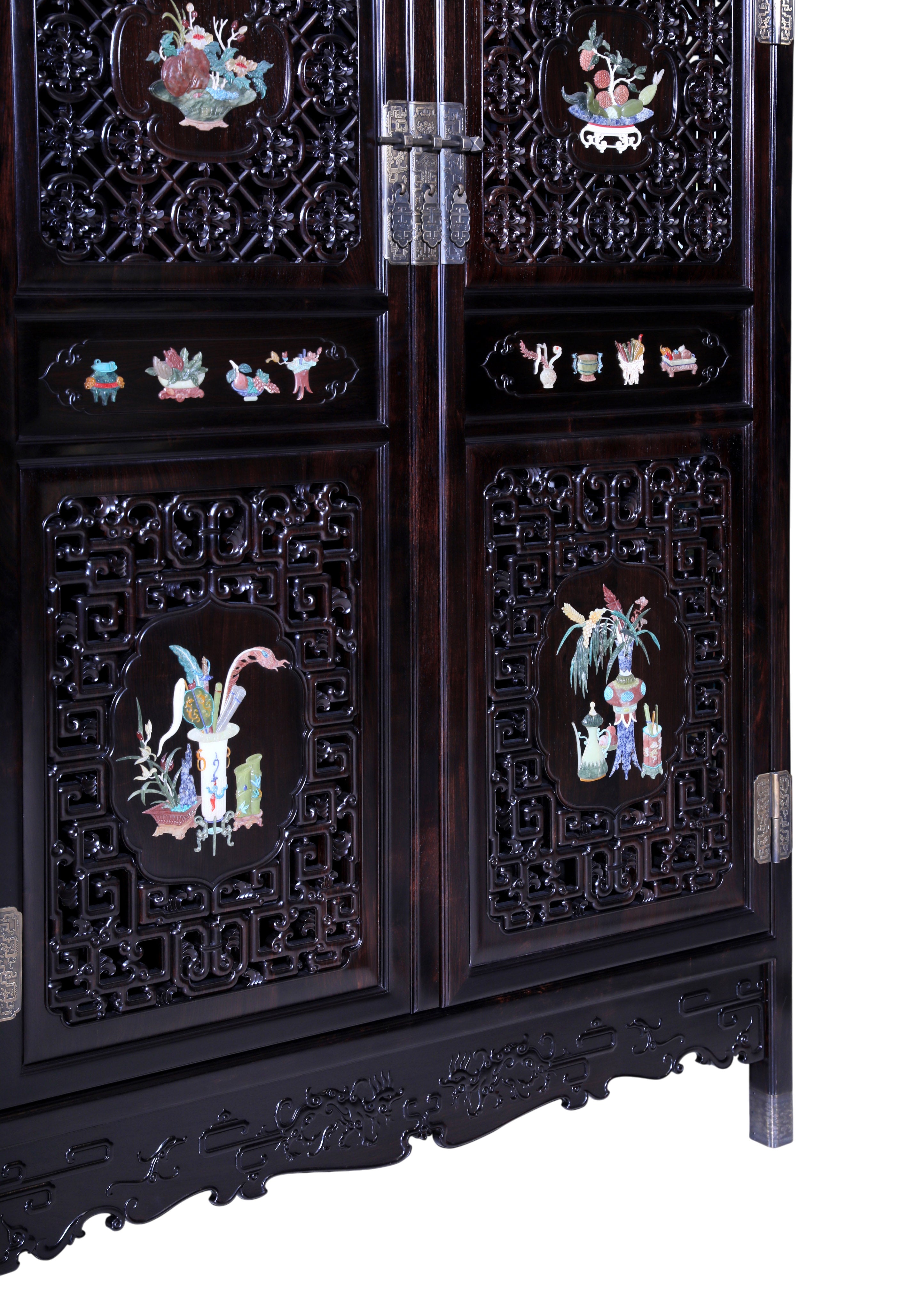 African Blackwood Wanli Cabinet with multi-treasure Inlay Antique Motif
