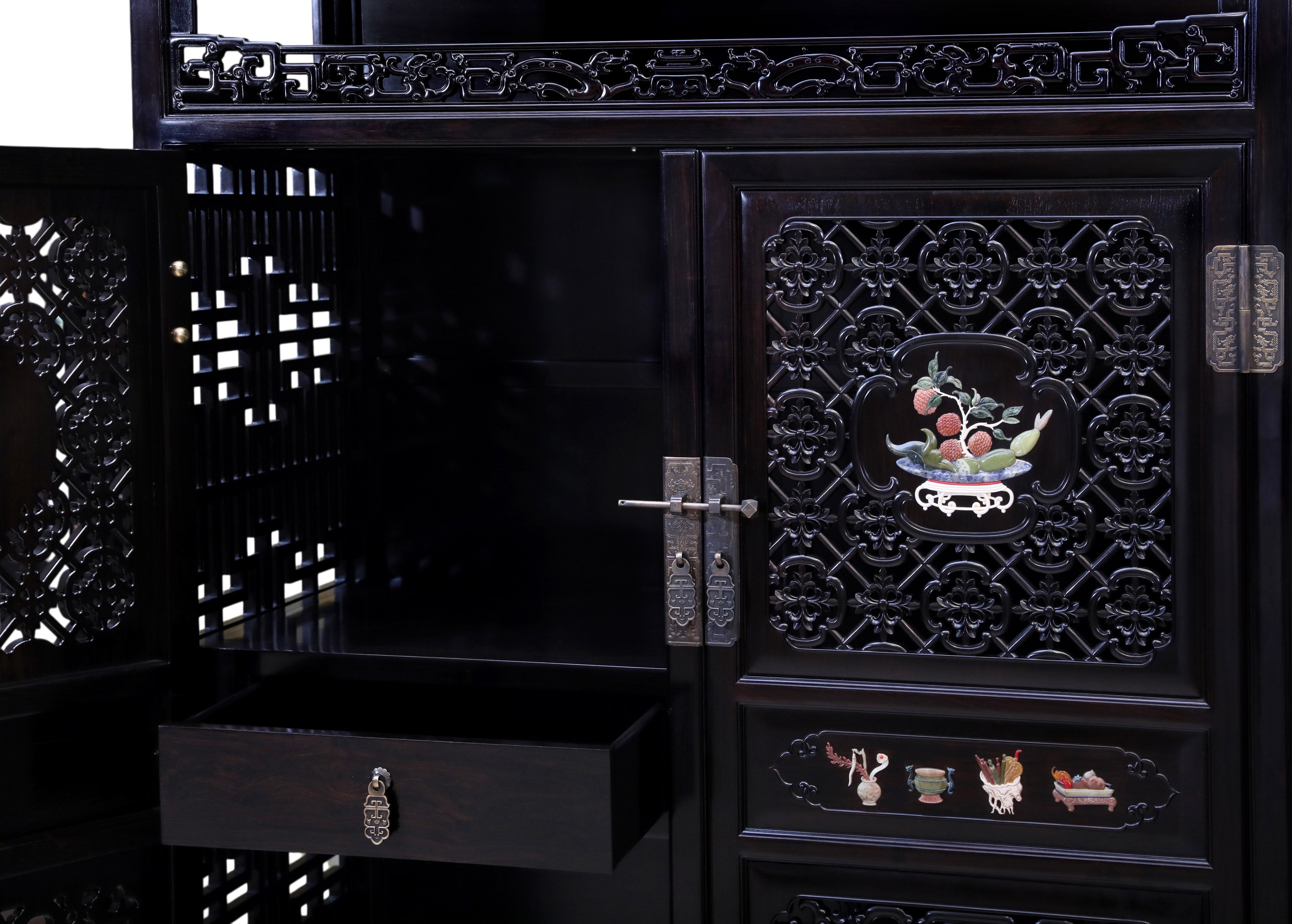African Blackwood Wanli Cabinet with multi-treasure Inlay Antique Motif
