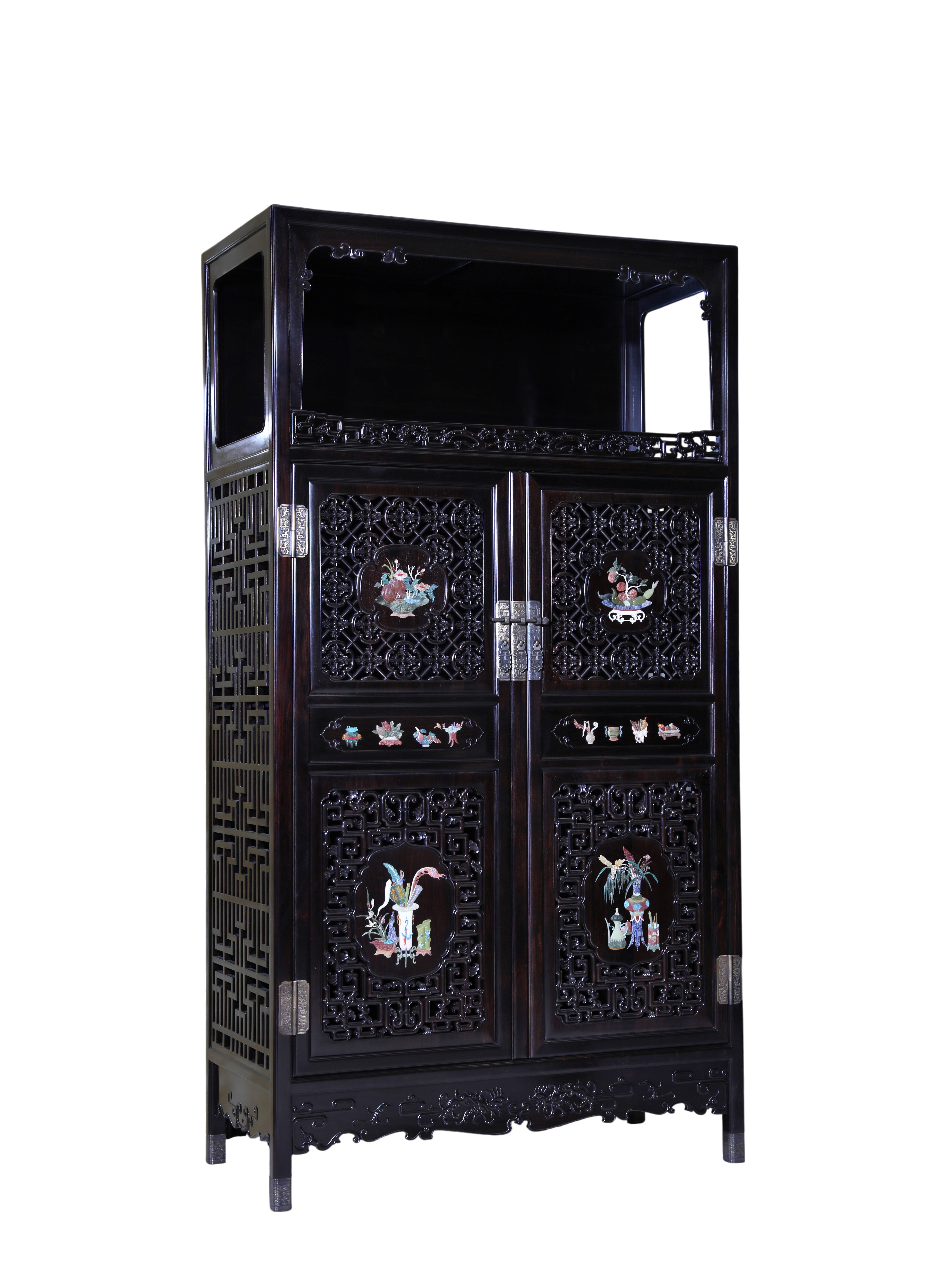 African Blackwood Wanli Cabinet with multi-treasure Inlay Antique Motif