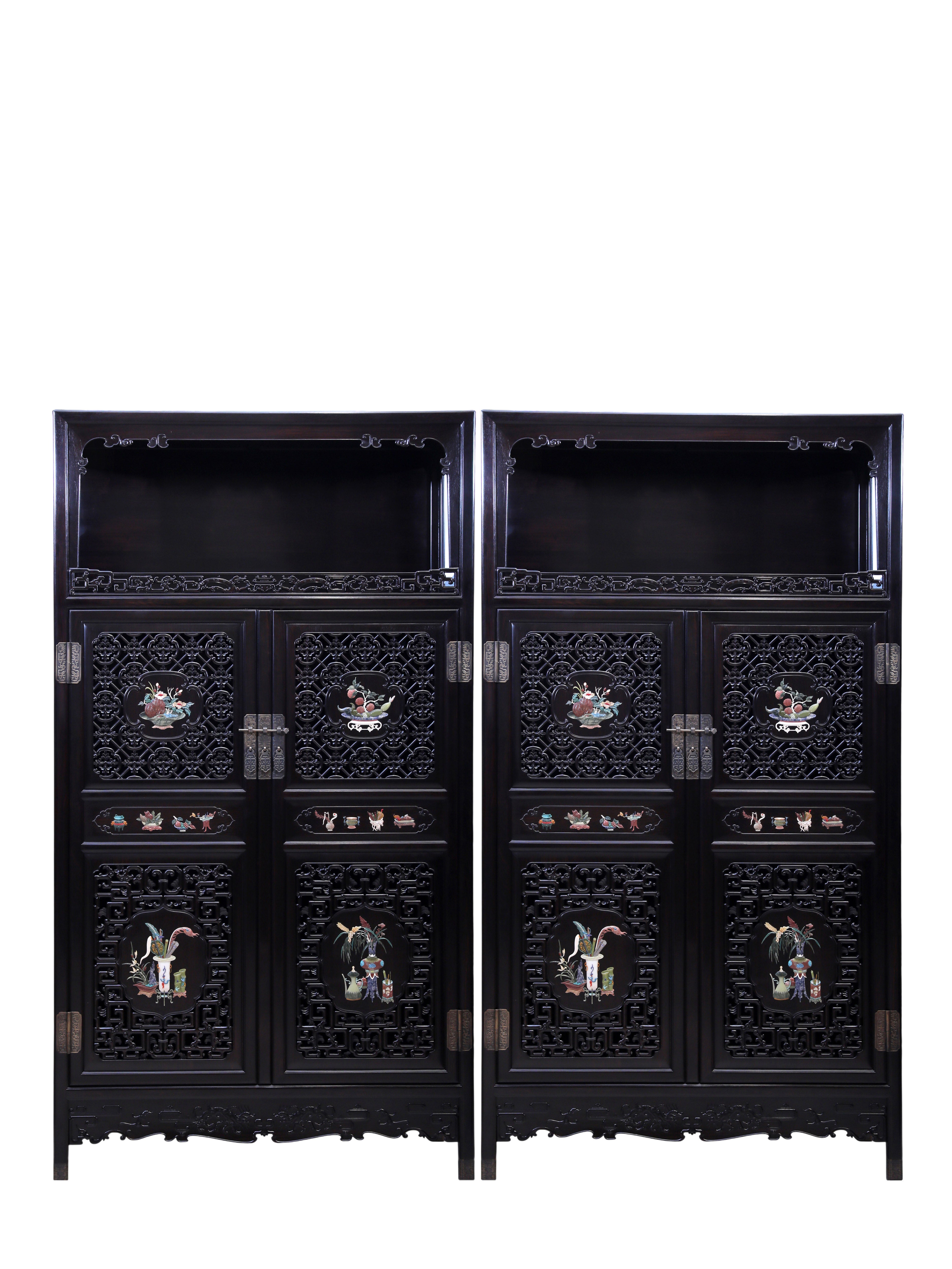 African Blackwood Wanli Cabinet with multi-treasure Inlay Antique Motif
