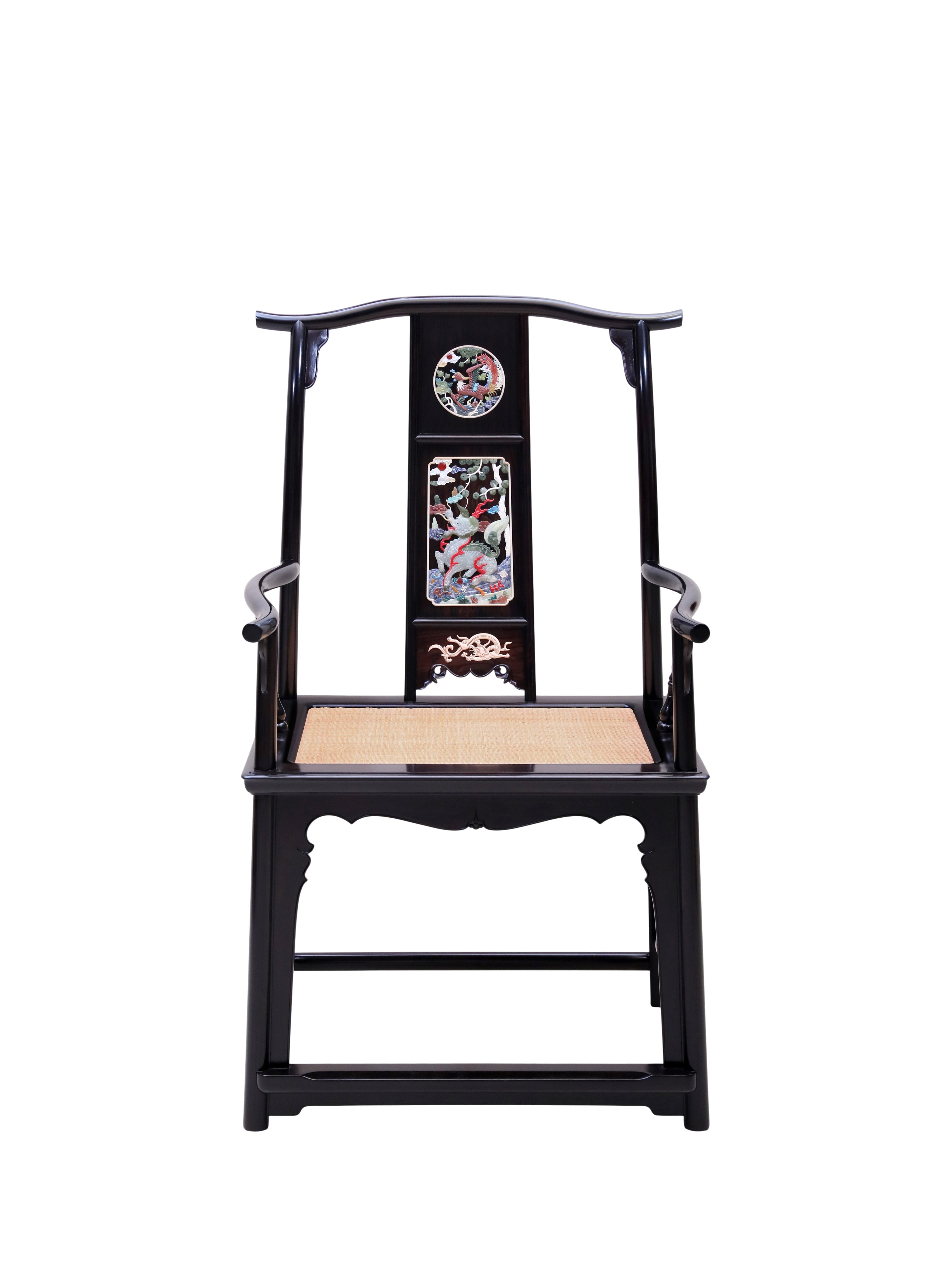 Purple sandalwood inlaid with kylin and phoenix, four-cornered official hat chair