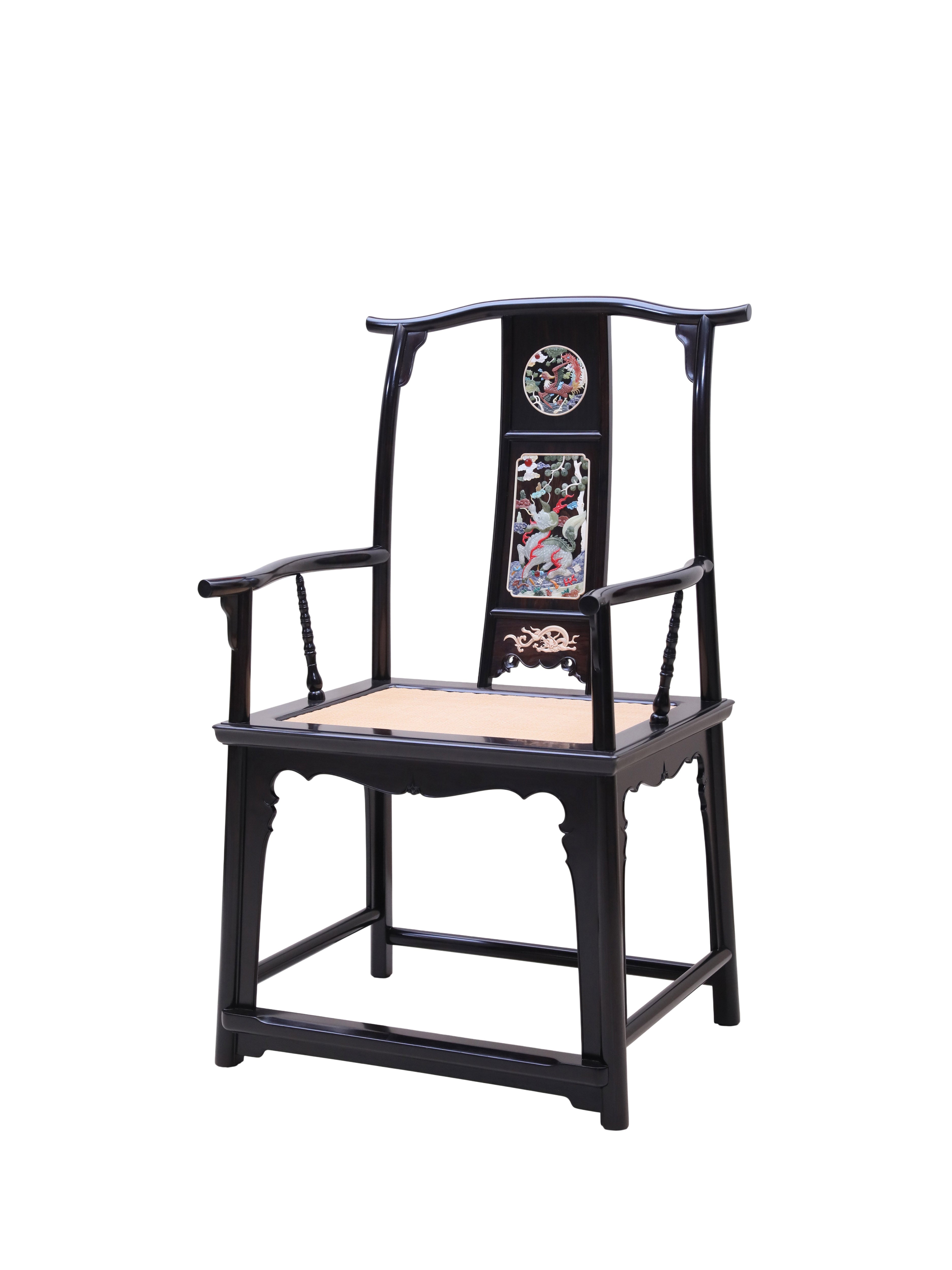 Purple sandalwood inlaid with kylin and phoenix, four-cornered official hat chair