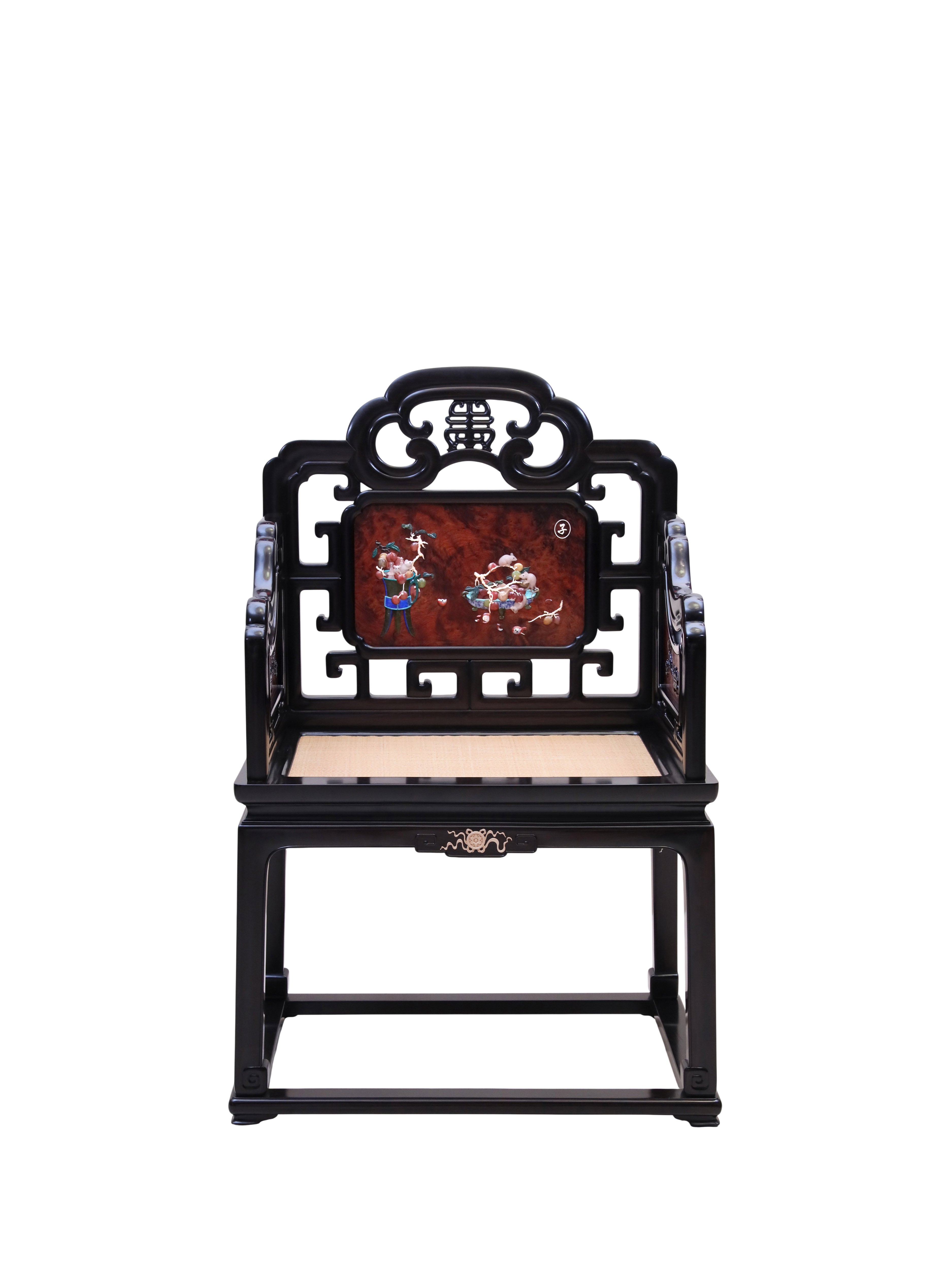 African Blackwood Taishi Armchair, with multi-treasure inlay Chinese Zodiac Motifs