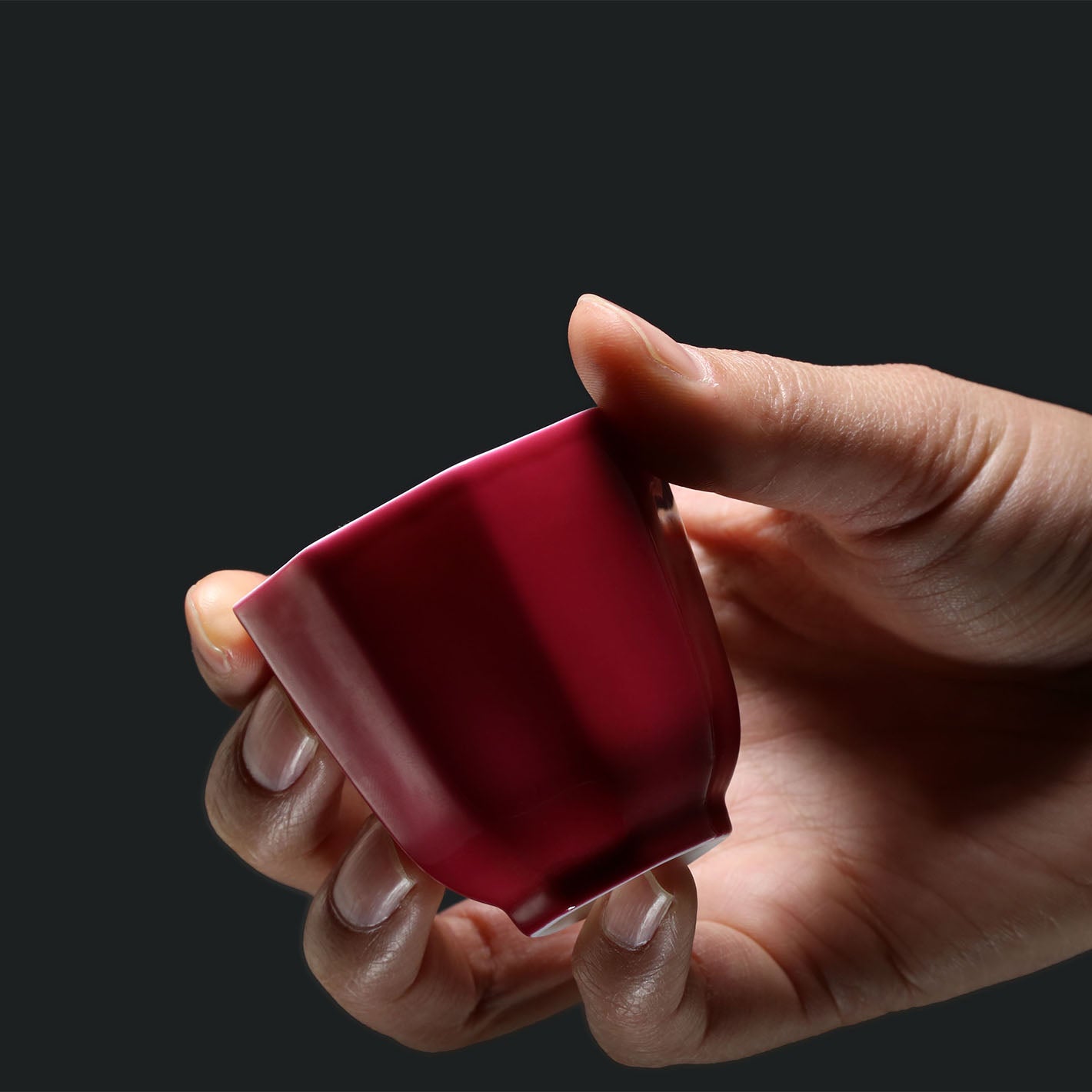 Carmine red Glaze Hexagonal Cup