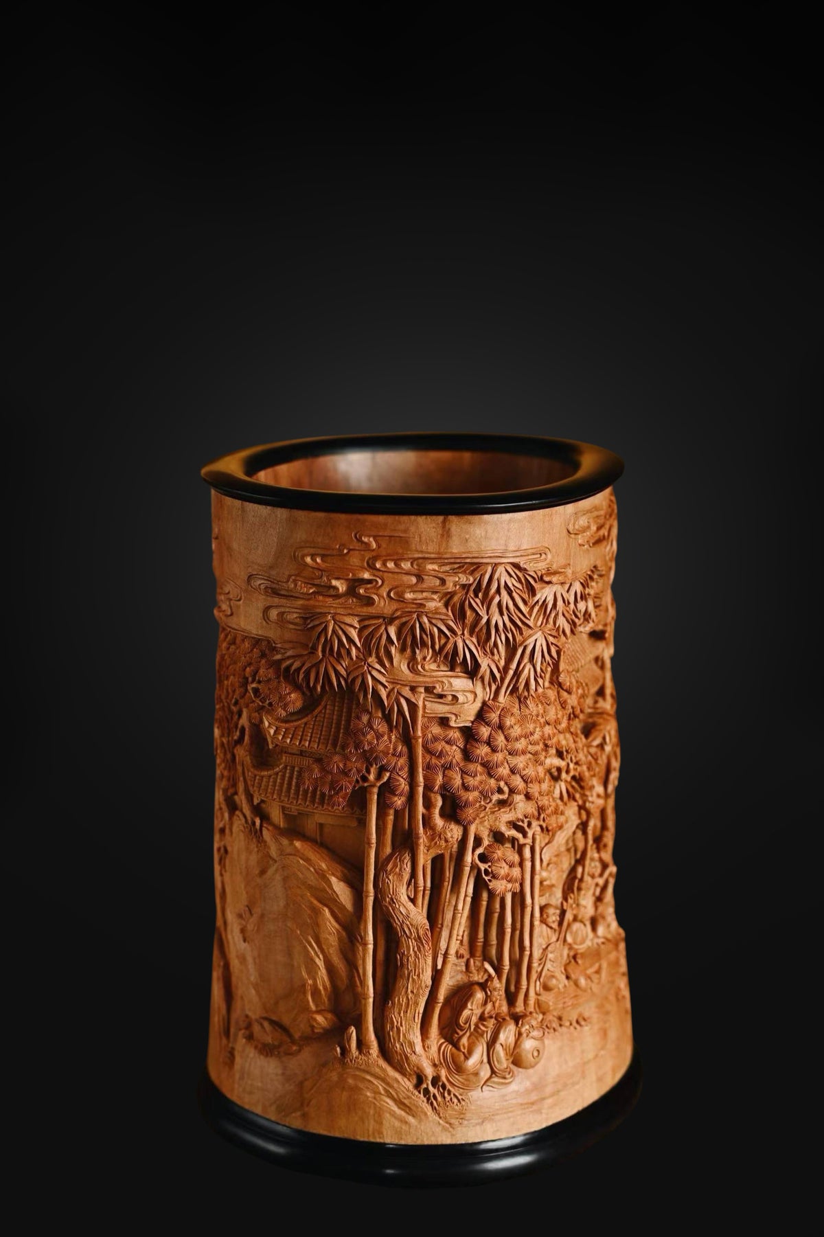Deep‑Relief Carved Pen Holder of Seven Sages of the Bamboo Grove, Old‑Sandalwood