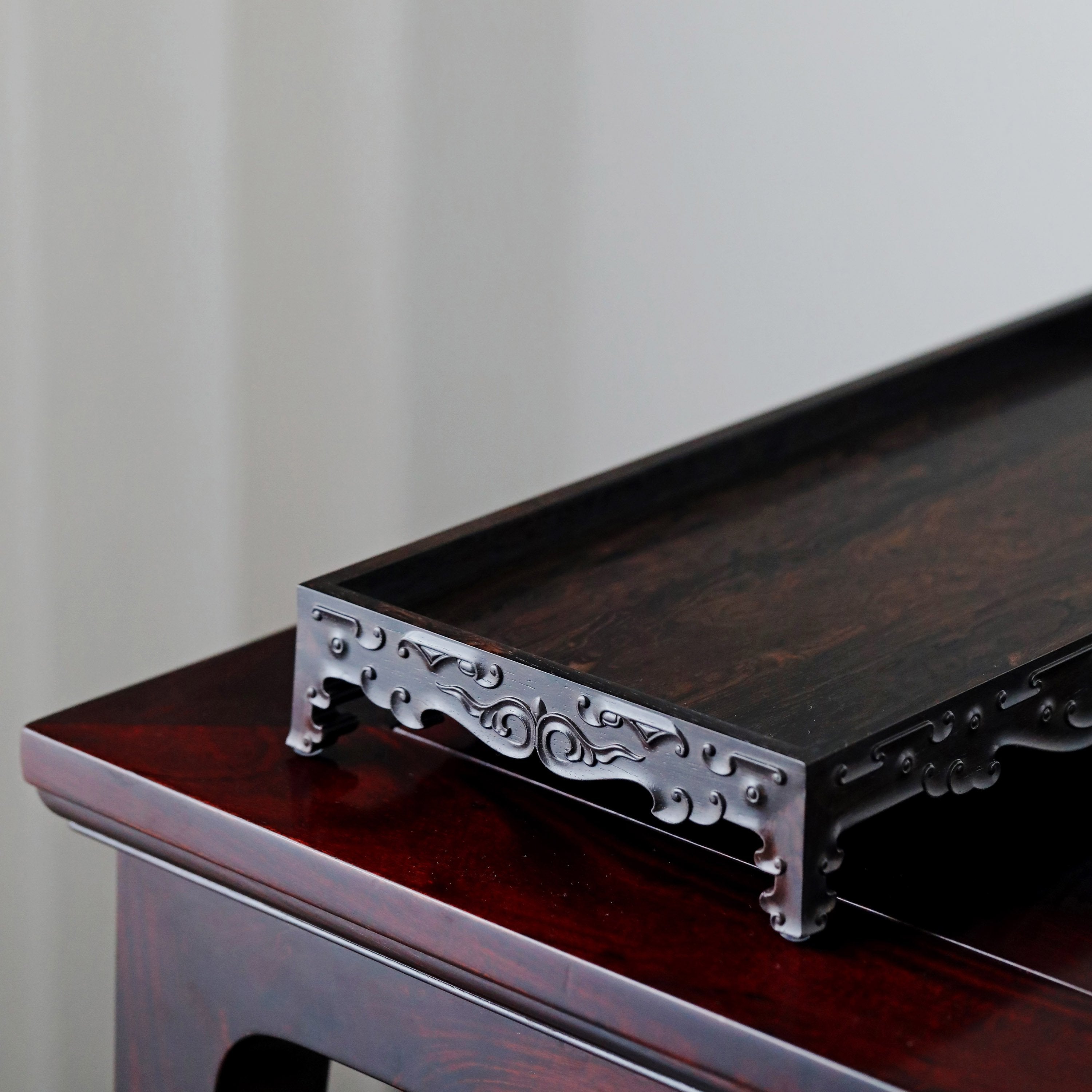 紫光檀如意卷草都承盘