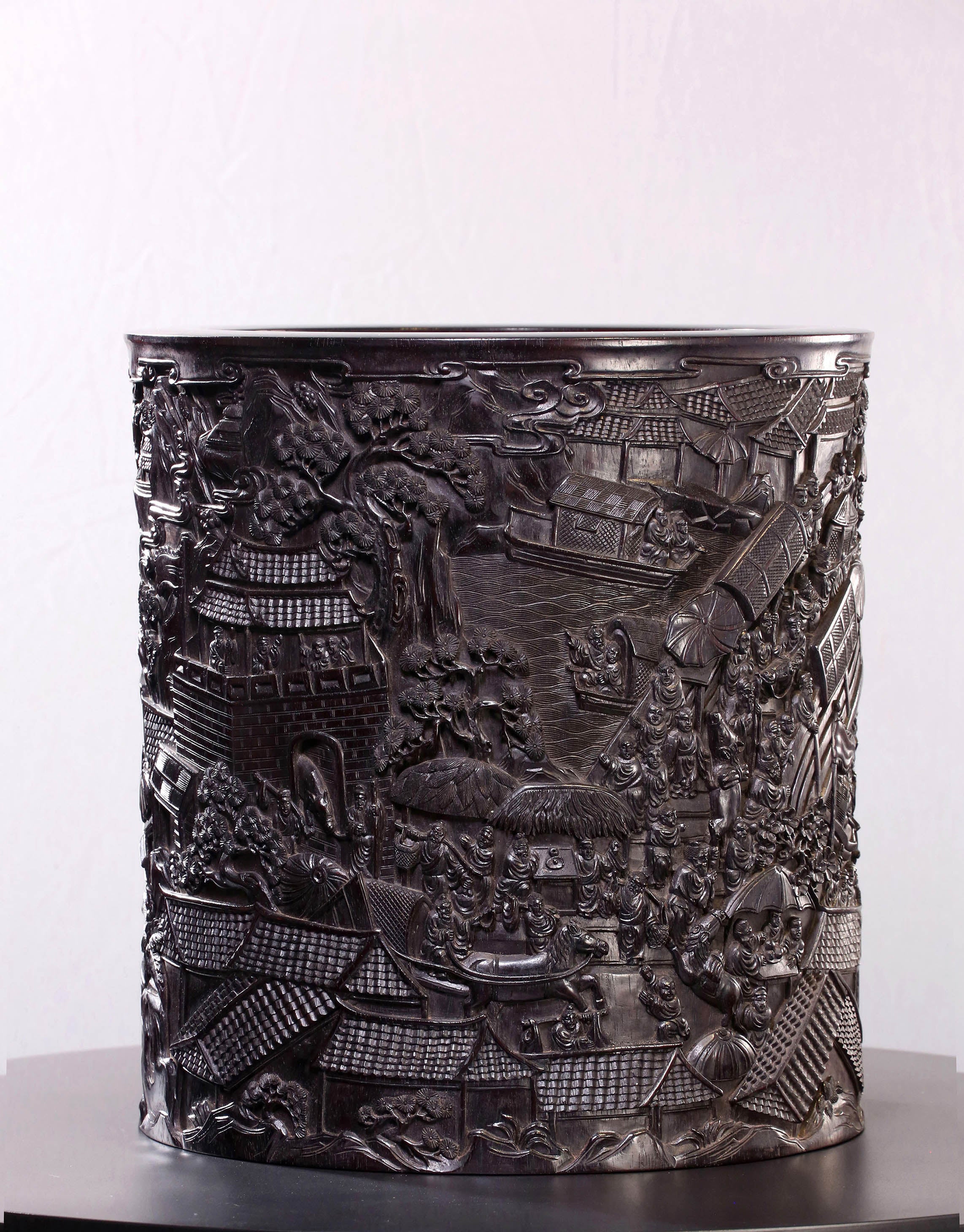 印度小叶紫檀清明上河图笔筒