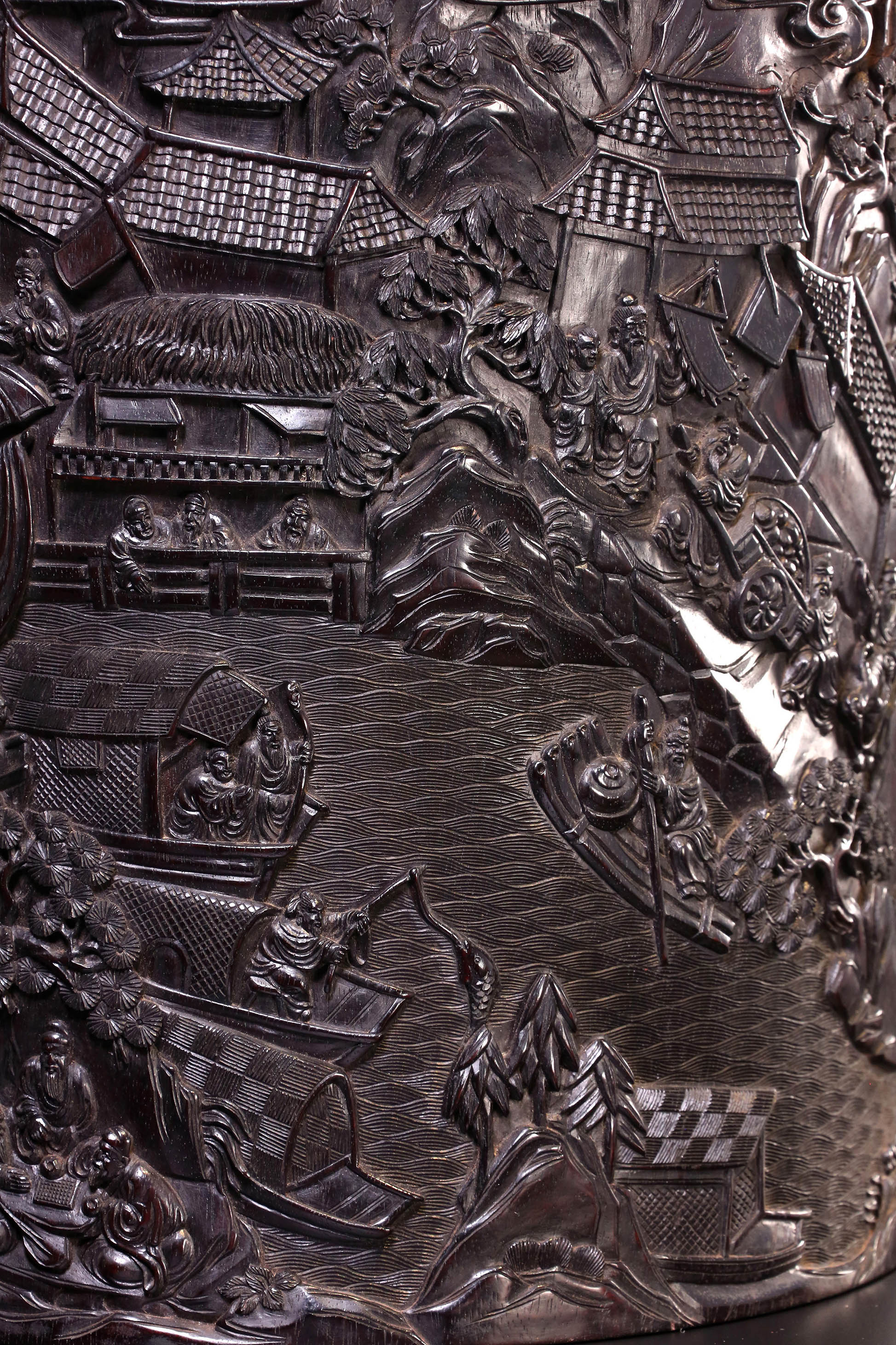 印度小叶紫檀清明上河图笔筒