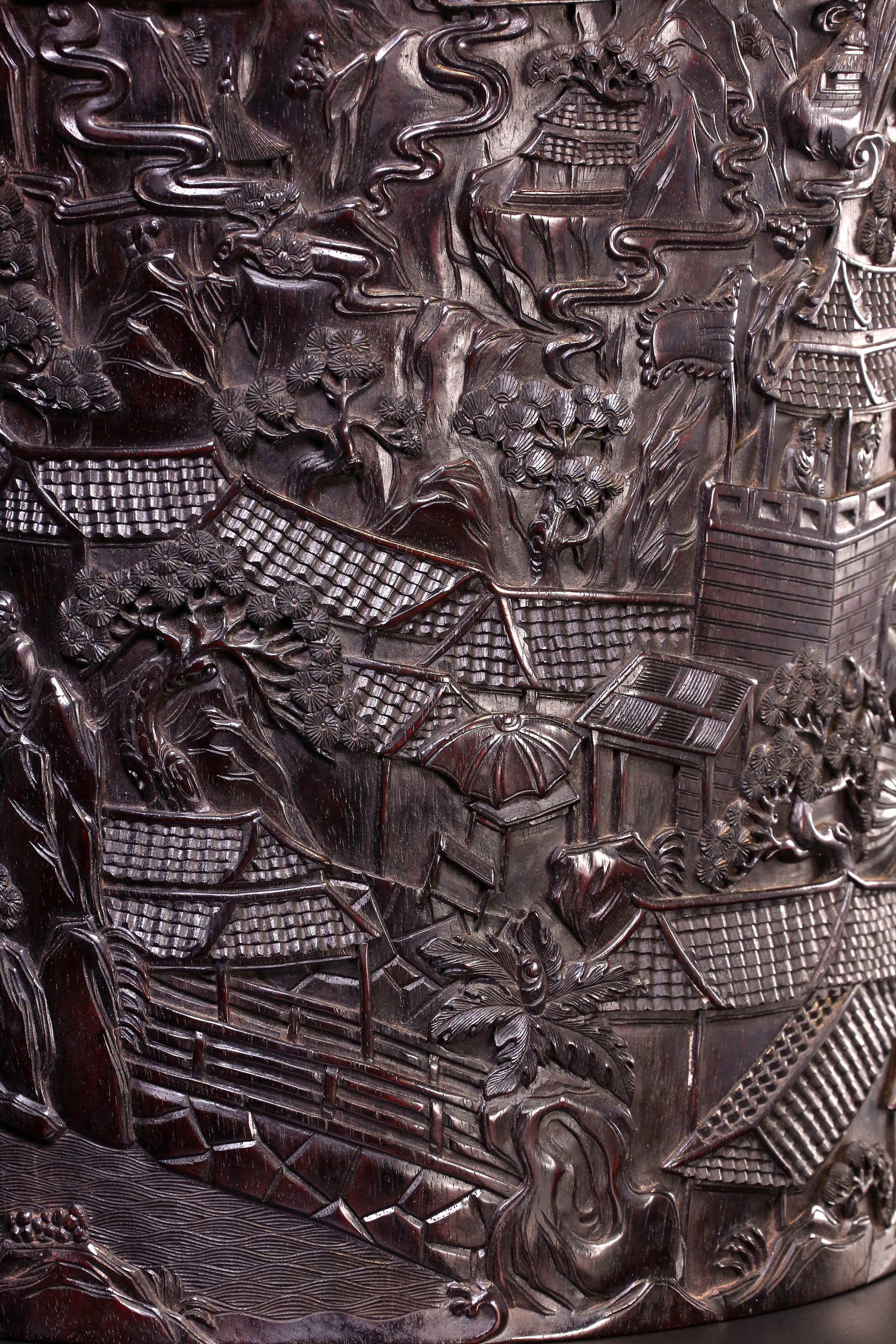 印度小叶紫檀清明上河图笔筒