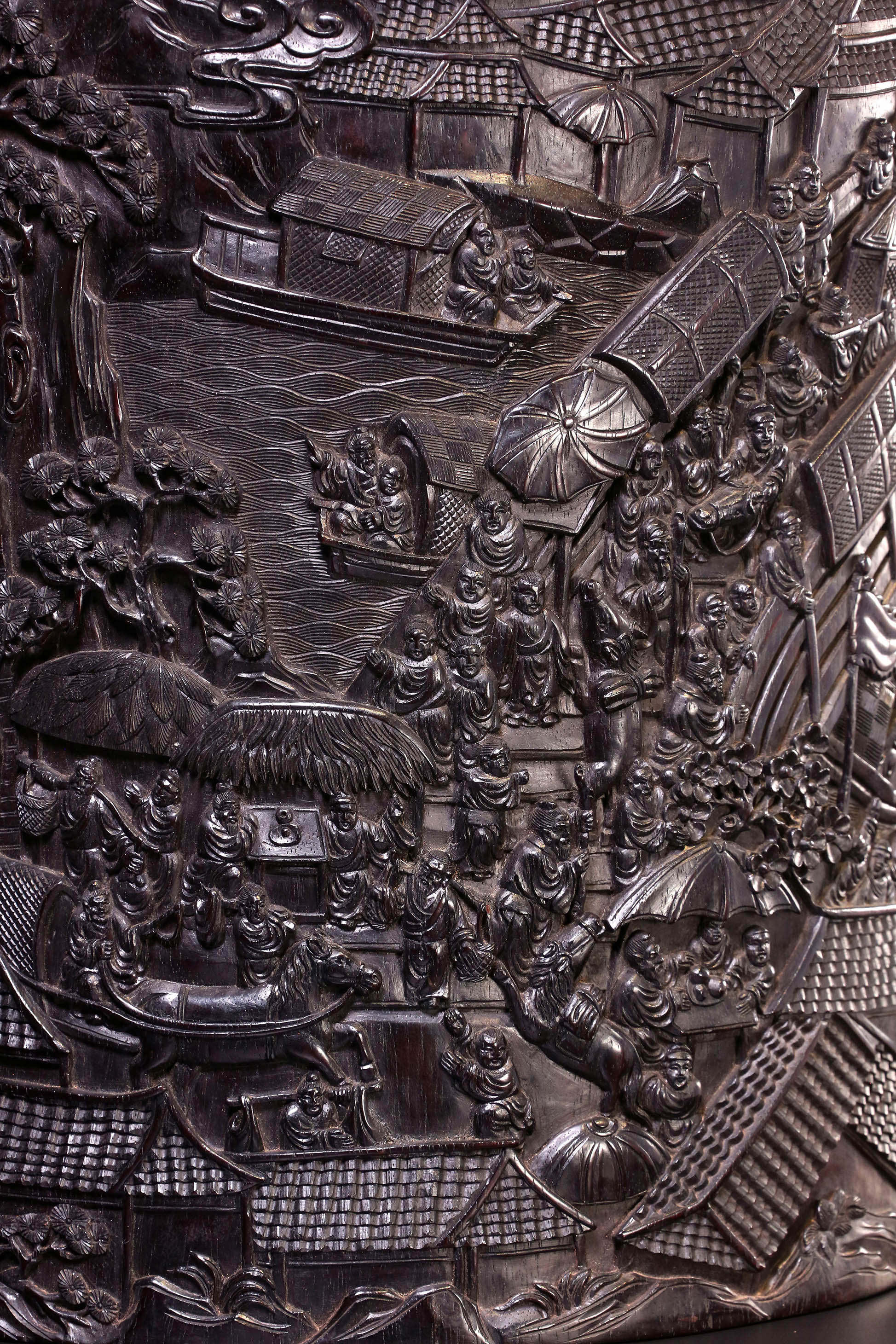 印度小叶紫檀清明上河图笔筒