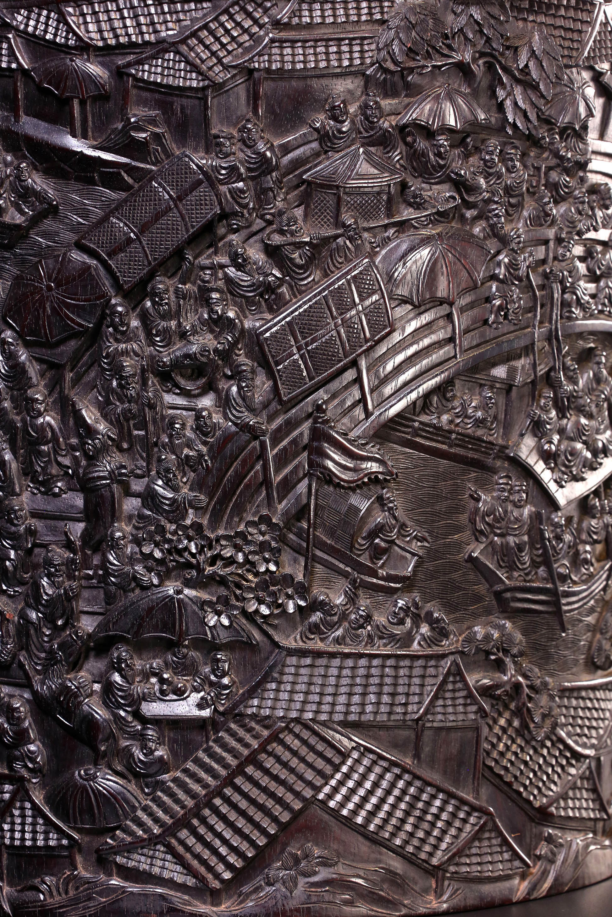 印度小叶紫檀清明上河图笔筒